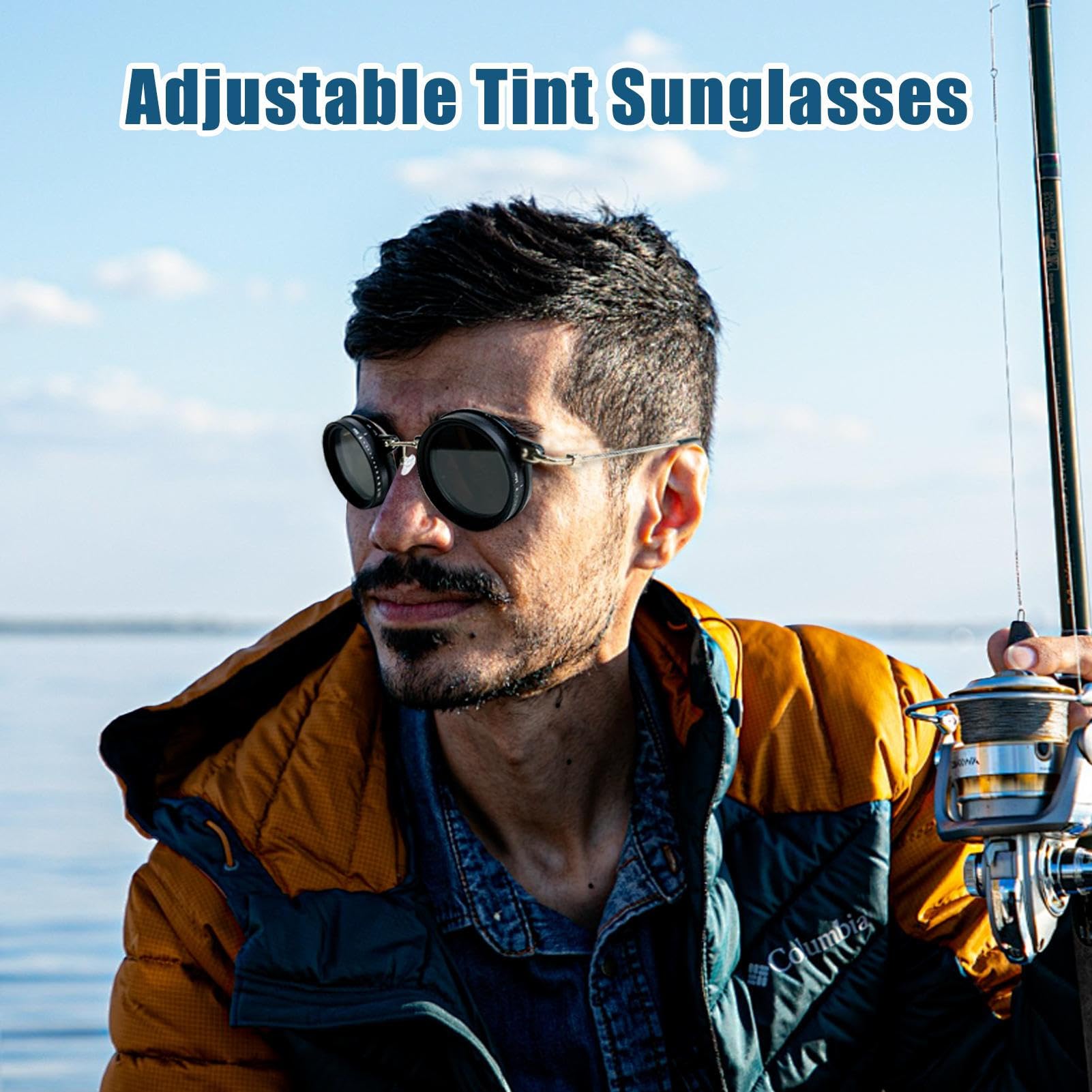 Lentes de sol ajustables con tinte ajustable, lentes de sol redondeados ND de 9 engranajes, accesorio de gafas multifuncionales, pantallas de control de luz para deportes, al aire libre, playa