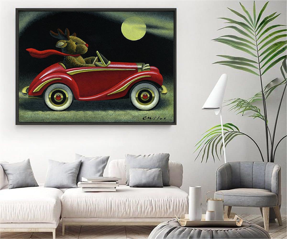 VERRE ART Printed Framed Canvas Painting for Home Decor Office Wall Studio Wall Living Room Decoration (34x22inch Black Floater) - Rudolph