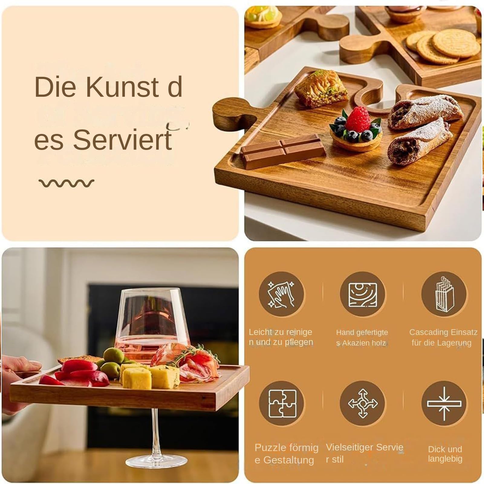 Bandeja Grande de Servir Tablas de Embutidos de Madera | Tabla De Quesos De Madera Para Servir Para Carne Fruta Queso Aperitivo Tarta Postre Cocina Hogar Mesa Buffet