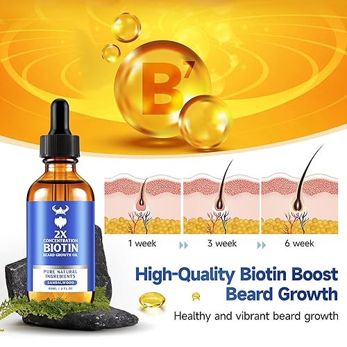Miniatura 3 de Aceite para el crecimiento de la barba, aceite de biotina para barba de concentración 2X para hombres (2 onzas), aceite natural para barba con