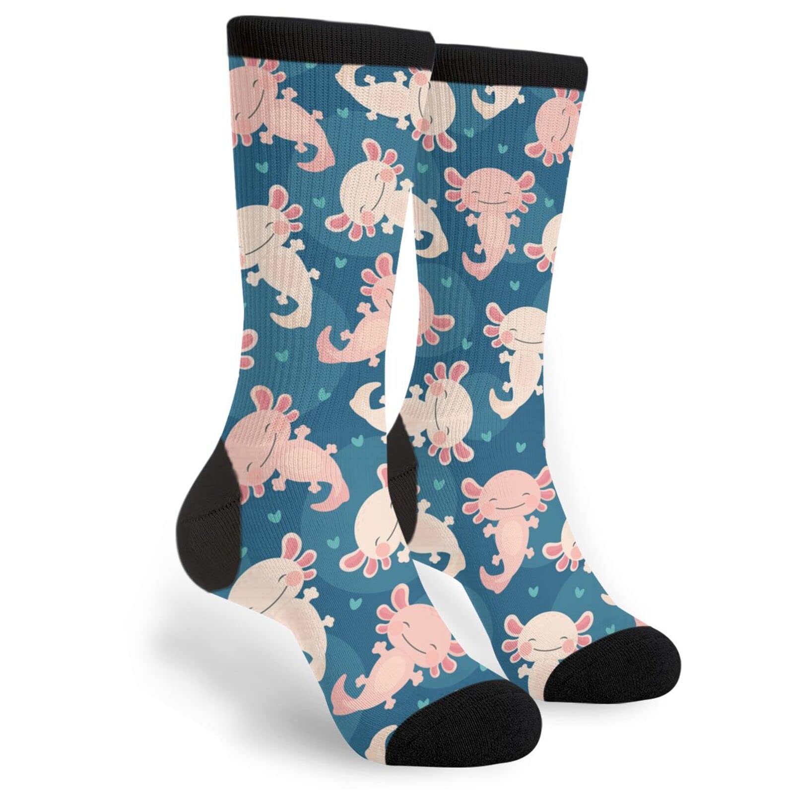 Yilad Novelty Crew Socks Casual Socks Mid Calf Socks For Women Men, Cute Axolotl, One Size