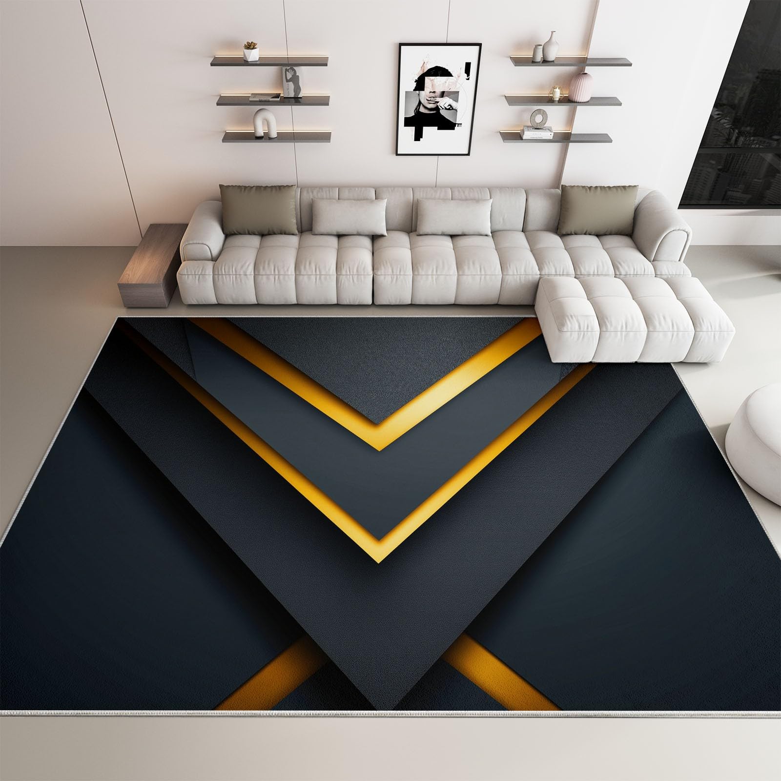 Tapis salon triangles géométriques gris 180x240cm moderne doux