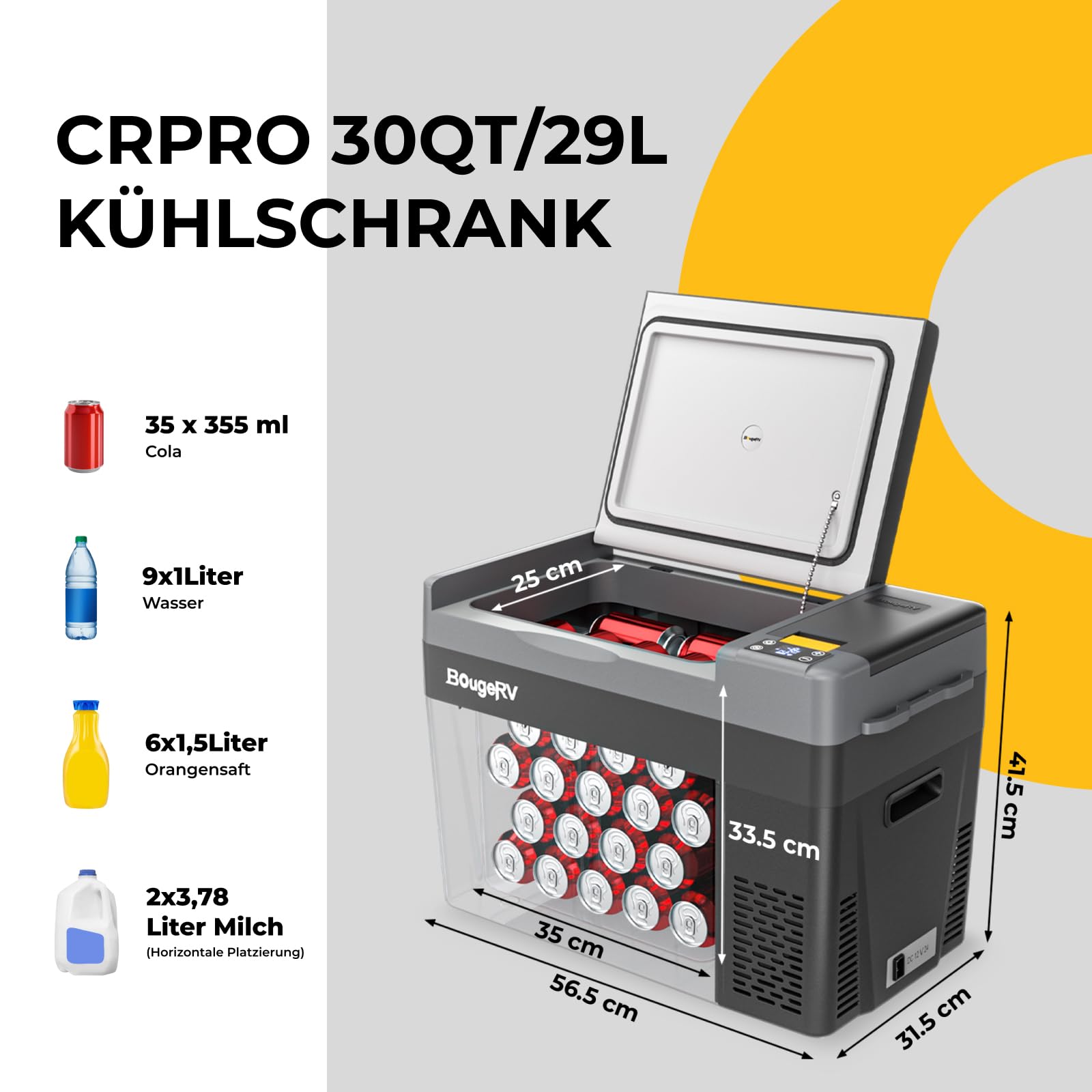 BougeRV CRPRO Kompressor Kühlbox 29L mit 266Wh Akku, -22℃~10℃, Schwarz | 0°C in 15 Min., 12V 230V, bis 18 Std. Laufzeit mit 266Wh Akku, autarker Betrieb. Aufladung via Solar für Camping, Neu 2026