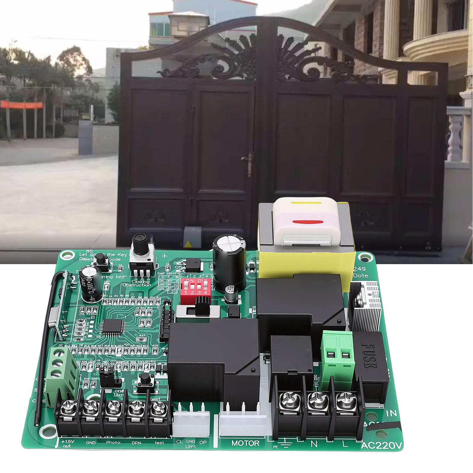 Carte de Commande D'ouvre-Porte Coulissante, Kit de Circuit imprimé de Contrôleur de Porte électrique à Code Roulant 433,92 MHz avec 2 Télécommandes pour une Utilisation en Usine (220V)