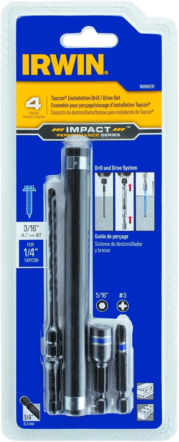 IRWINTools 1888628 Impact Performance Series Concrete Screw Drill-Drive Installation Set for 1/4-Inch Screws, 4-Piece