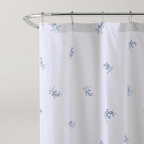 Miniatura 4 de Laura Ashley Inicio - Cortina de ducha, elegante decoración de baño con botón superior, elegante decoración floral para el hogar (azul flora, 72 x