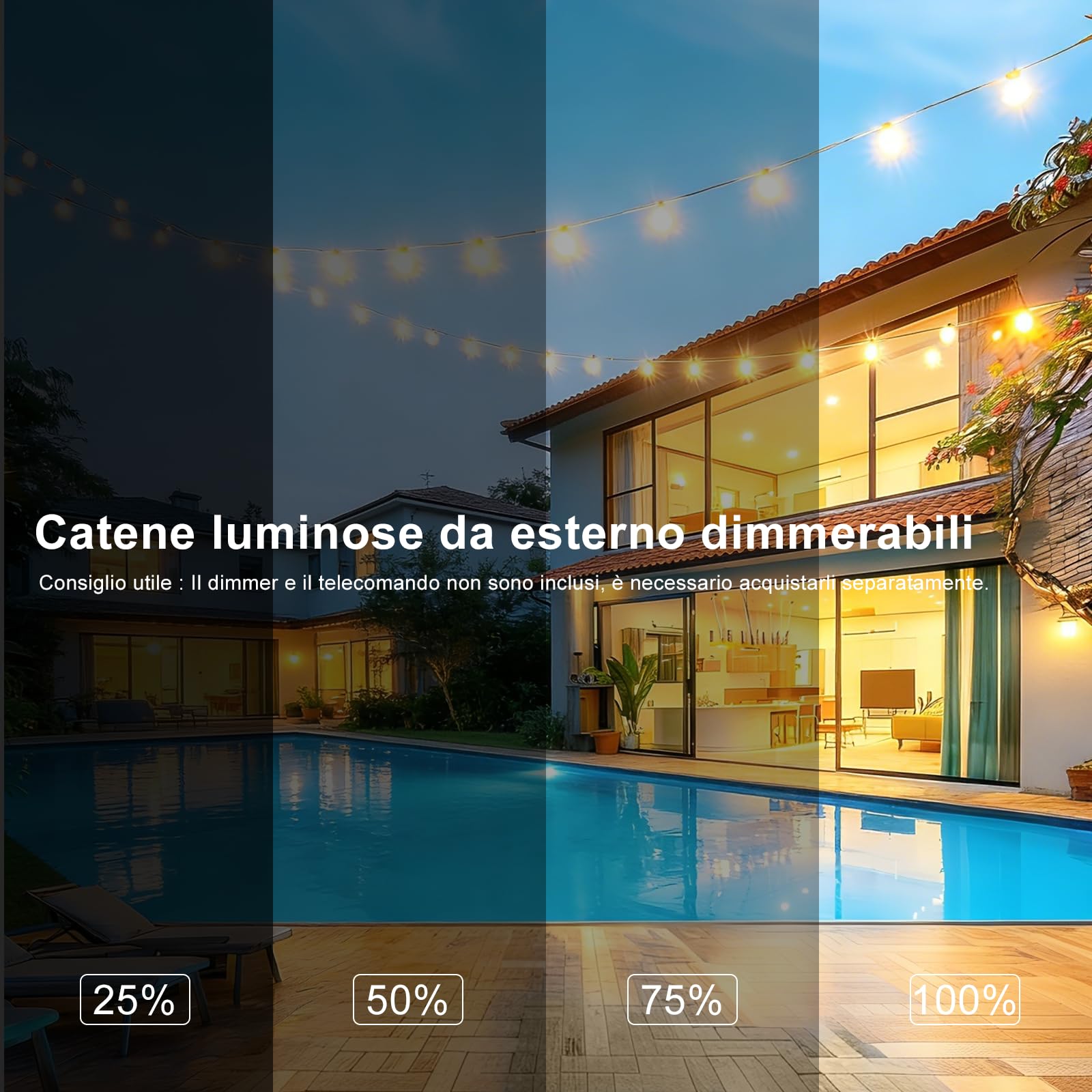 Luci Da Esterno Giardino G40 30M Festoon Lights Alimentazione LED 24V Con 50 Lampadine Infrangibili Impermeabile Per Patio Giardino Balcone Gazebo Pergola Portico