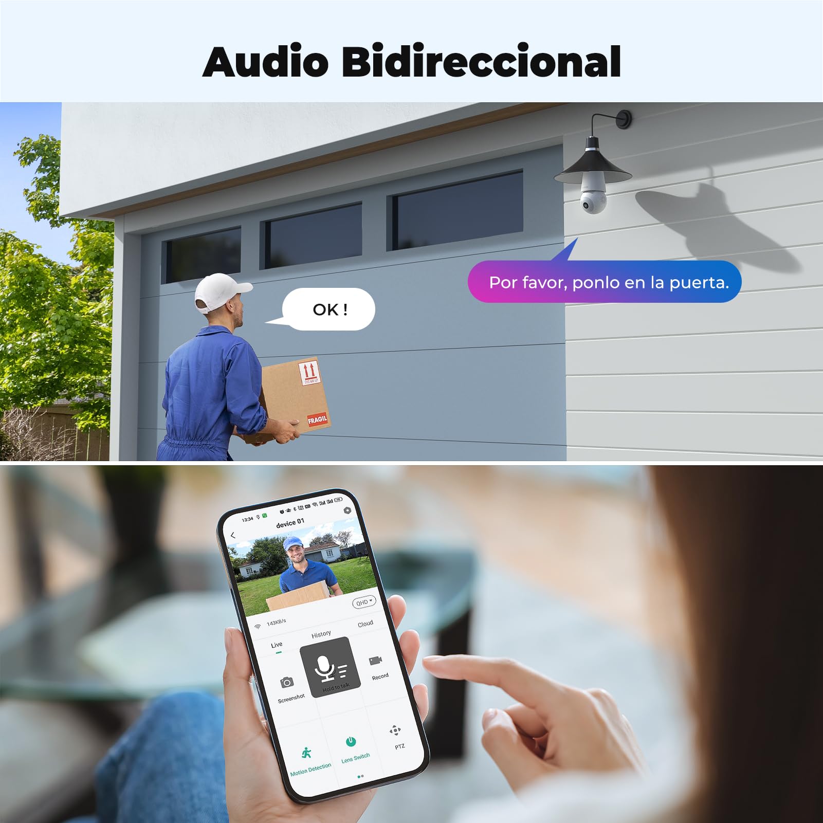 Codnida Camara de Bombilla Vigilancia WiFi Exterior/Interior 2K, PTZ 360 Grados IP Camaras Domicilio con 24/7 Grabación Continua, Visión Nocturna Inteligente en Color, Detección de Movimiento