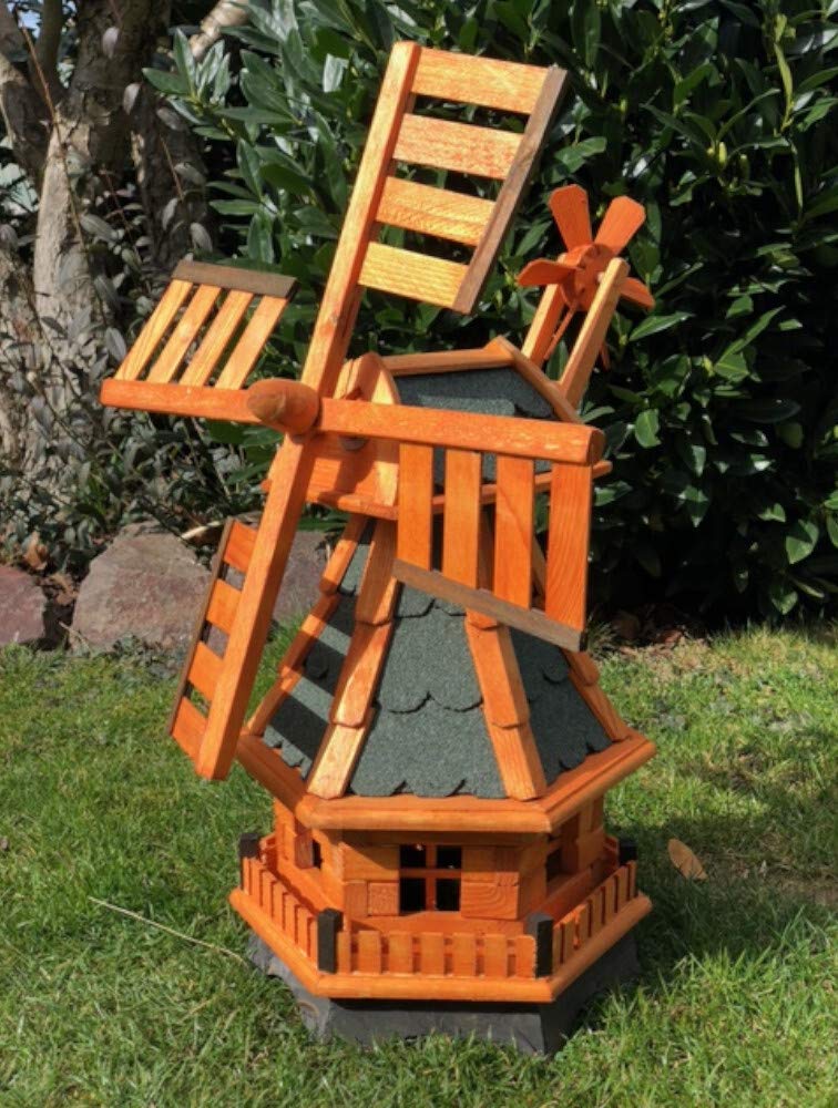 dekorative handgefertigte Garten Windmühle aus Holz kugelgelagert I imprägniert in Braun I wetterfest I Windrad hinten am Kopf I Größen (Grün L)