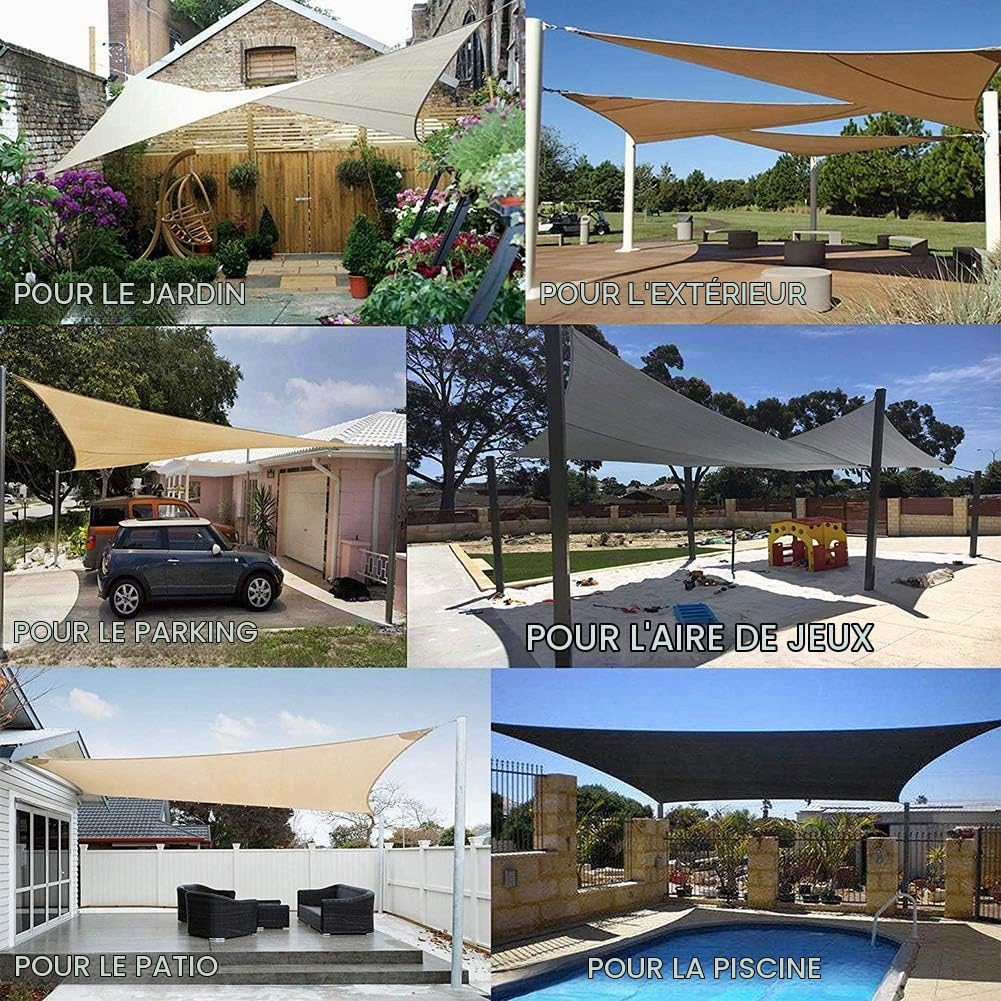 Sichtschutz Voile d'ombrage triangulaire, imperméable, 98 % de protection UV, indéchirable et résistant aux intempéries, en polyester PES, plusieurs longueurs et largeurs au choix, avec cordes de