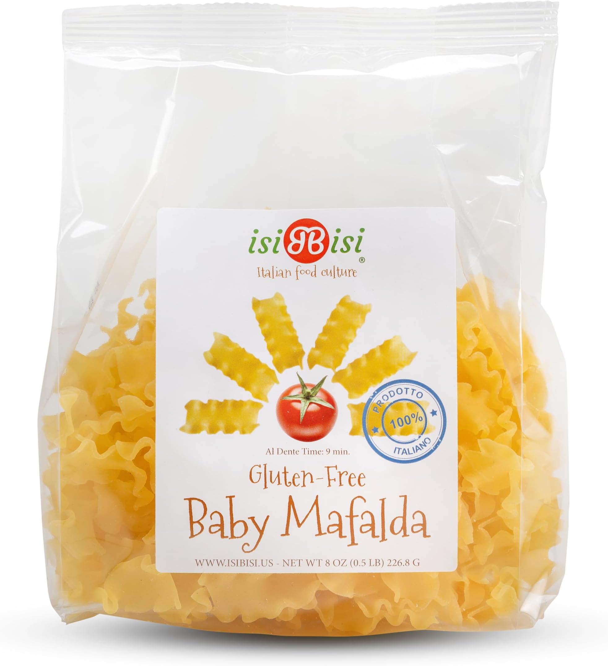 isiBisi Mafalda Pasta - Mini Lasagna Noodles Made With Corn Flour and Rice Flour - Authentic, Healthy Italian Pasta - Vegan, Non-GMO, Organic Artisanal Pasta, Made in Italy (8 oz.)