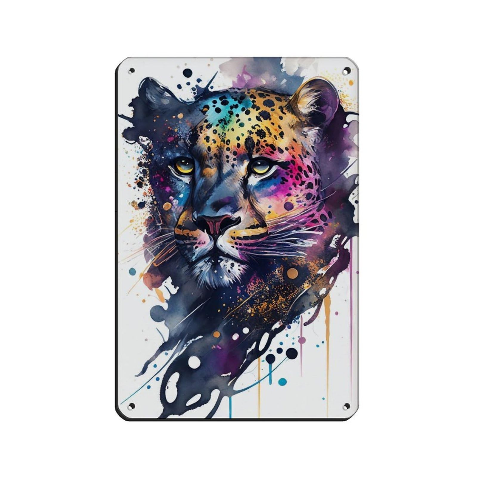 Watercolour Leopard Portrait Poster Tin Sign Vintage Metal Pub Club Cafe Bar Home Wall Art Decoration Poster Retro 8x12inch(20x30cm)