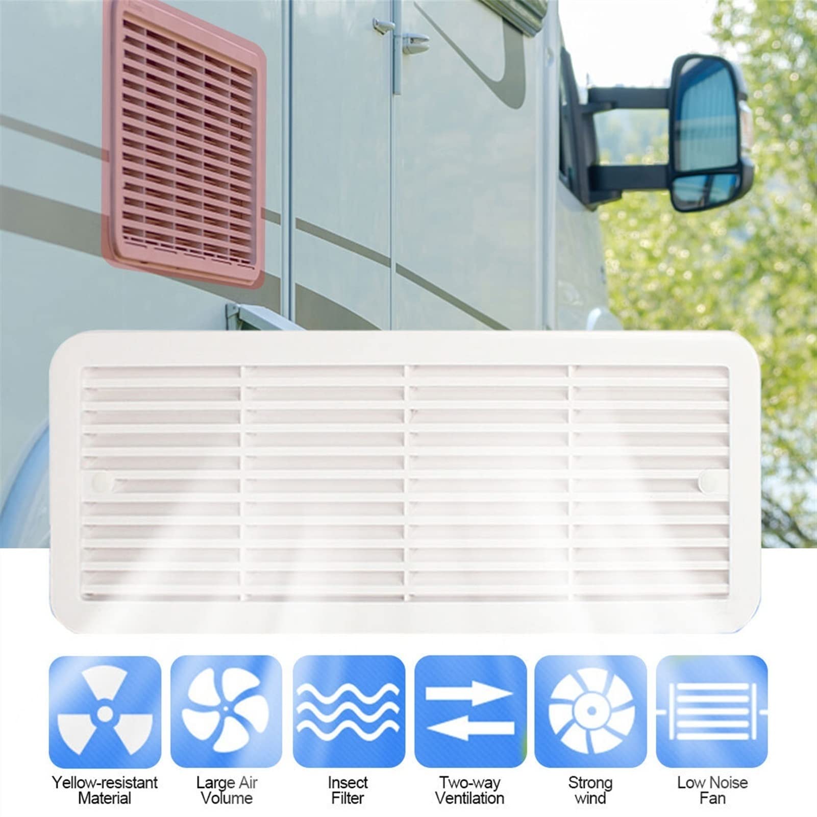 Ventilador de ventilación Camper Ventilación Ventilador para RV Remolque Caravana Salida de Aire Lateral Extractor de Aire Ventilador Doble Rectangular Ventilado(