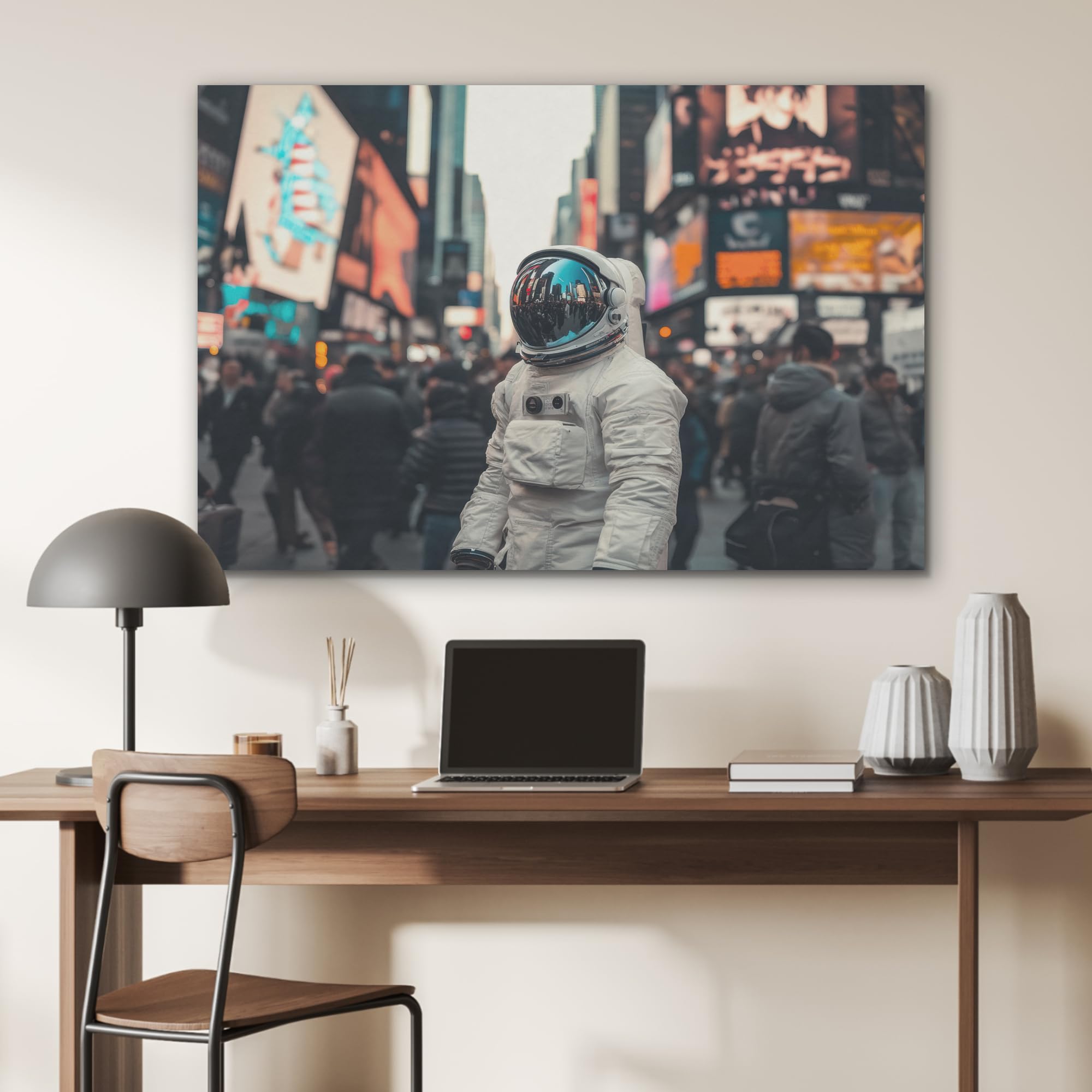 MuchoWow© Bild aus Filz Schlafzimmer Bilder Badezimmer Wand Deko Wohnzimmer | 100x70 cm - Modern Wanddeko Bilderwand Geschenk Stadt - Menschen - Astronaut - Weiß