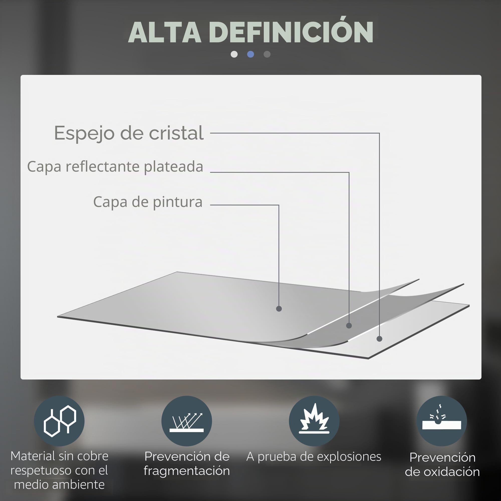 kleankin Espejo Redondo Iluminado LED Espejo de Pared para baño 70 cm con luz Interruptor táctil Sistema antivaho Brillo Regulable 35W Blanco y Plata