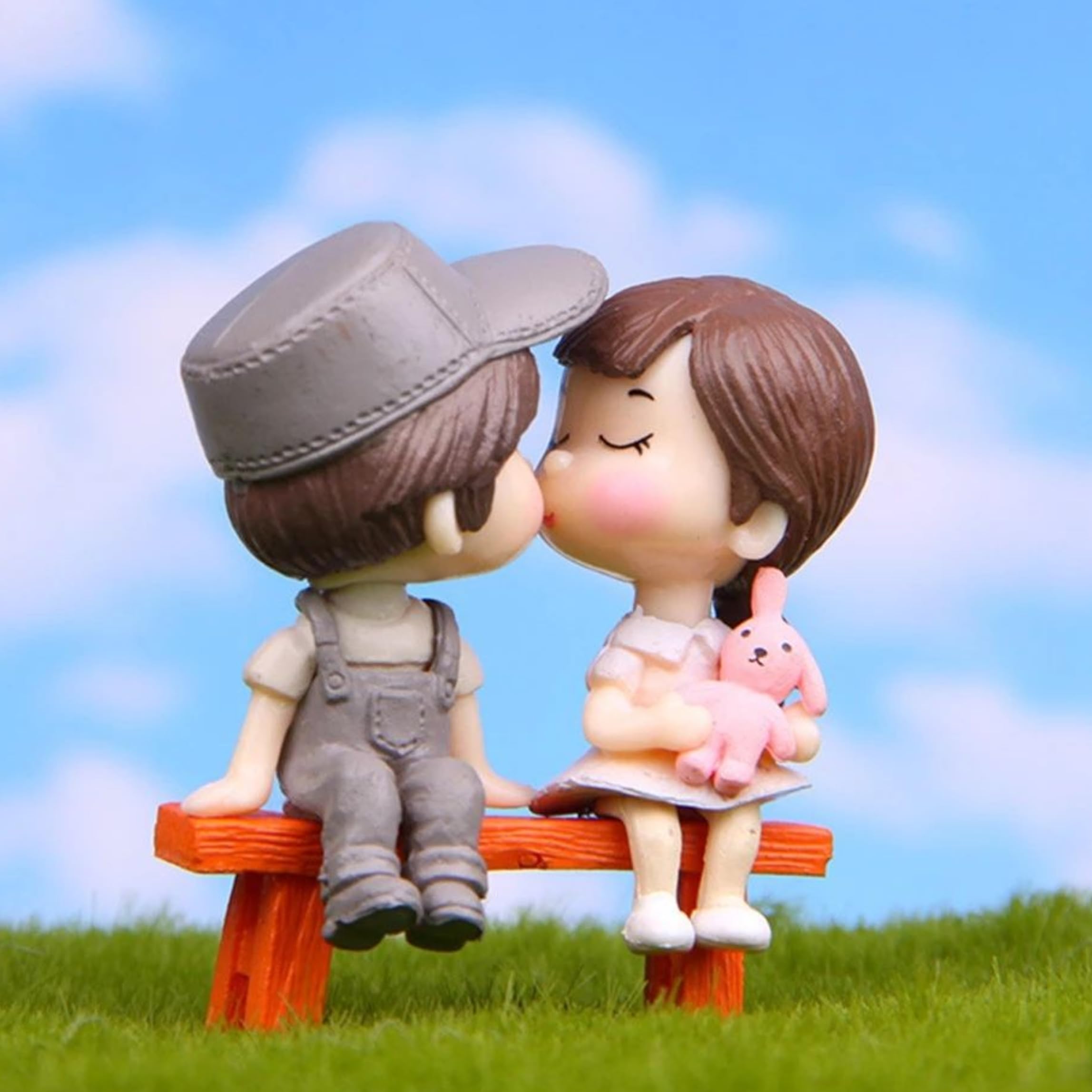 Wonderland Miniature Toys - Set of 2 Girl and Boy on Bench (Grey and Blue) (Fairy Garden Accessories)-image-36