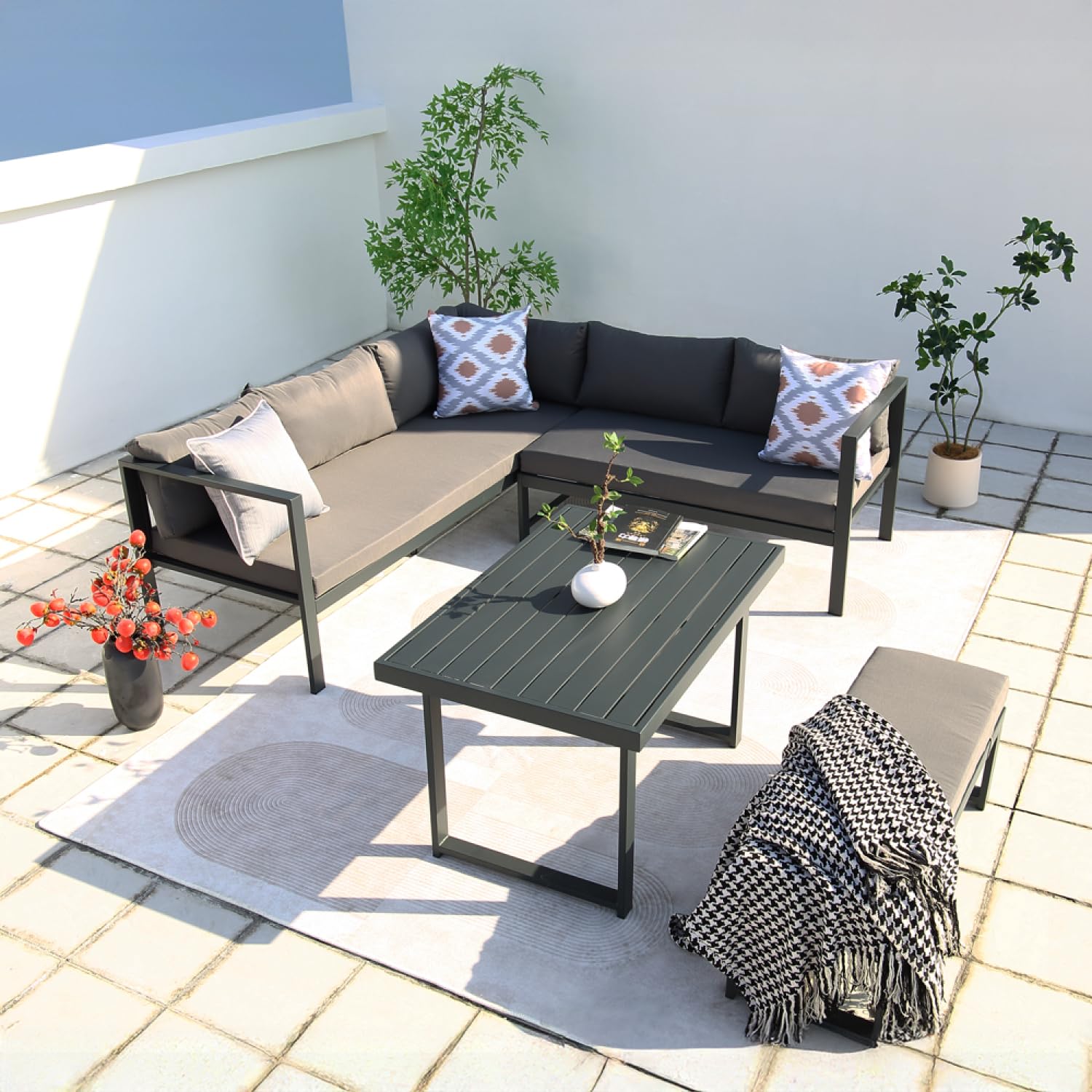 CONCEPT USINE Salon de Jardin Marbella Acier 6 Places Gris Anthracite