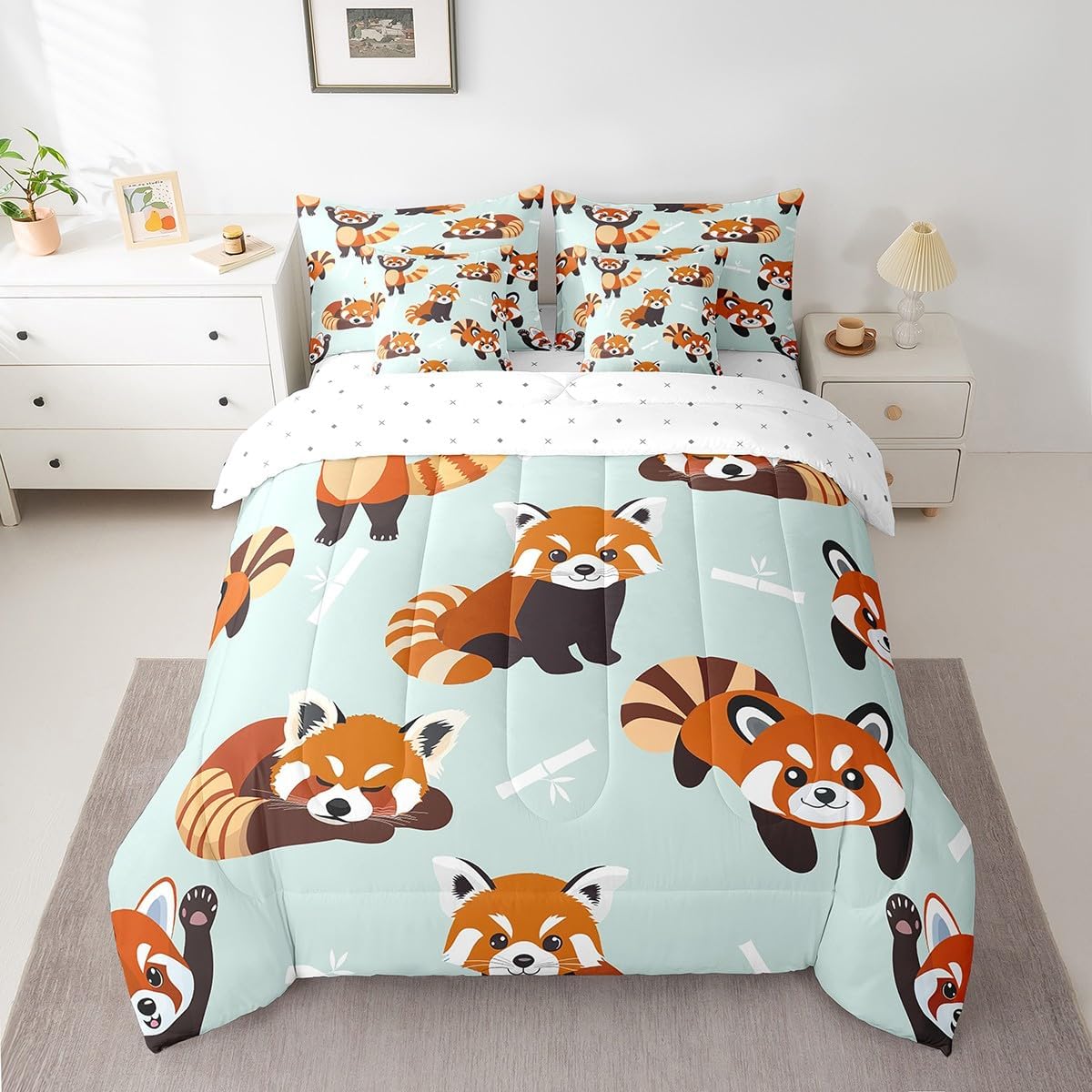 Erosebridal 7点 レッドパンダ寝具セット ツイン掛け布団セット キッズ 男の子 女の子 かわいい野生動物プリント ベッド