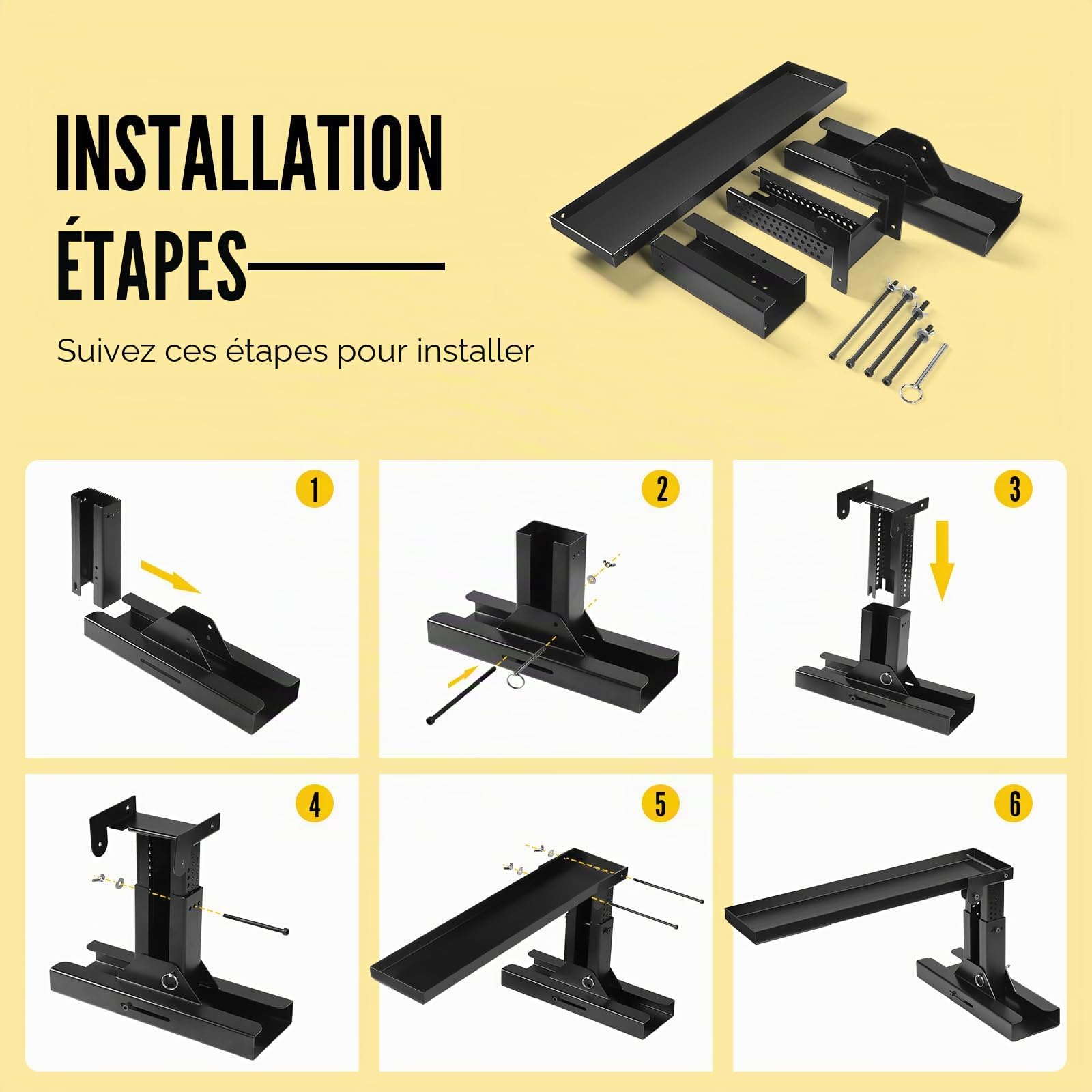 SWAWIS Niveleur d'Échelle Acier 30-46 cm Pliable Charge Max 150kg | Plateforme Escalier Antidérapante 69x14,8 cm, Extension d'Échelle pour Échelles Télescopiques & Droites