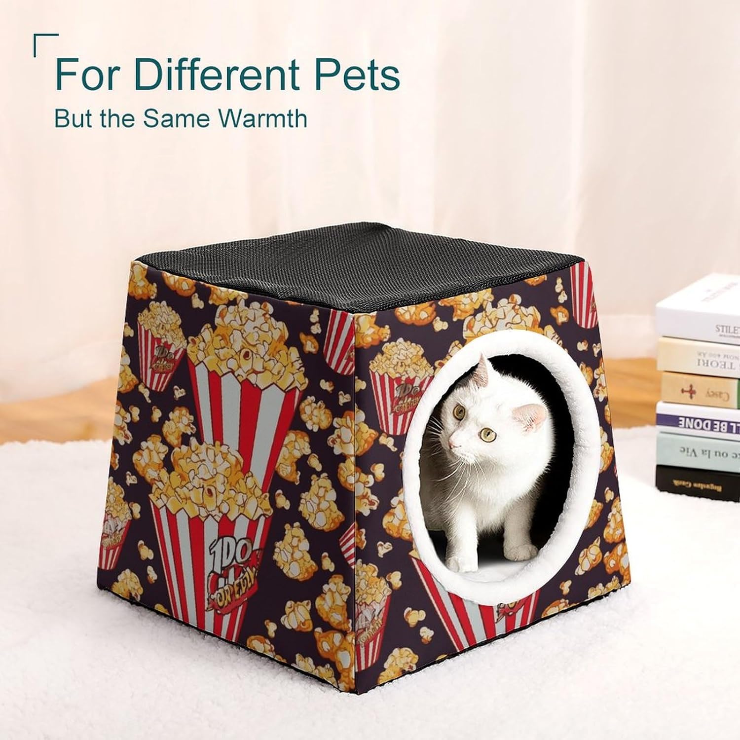 Pet Sleeping Nest Bed, Popcorn Print Printed Dog House Cat Nest, Winter Pet House are Suitable for Most Cats, Dogs, and Other Small Pets
