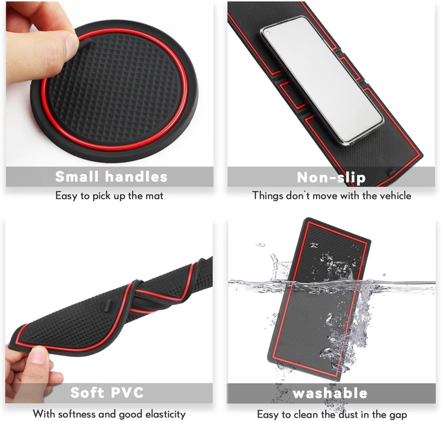 Auto Door Slot Mats Compatible with Peugeot 208 2008 E208 E2008 2020 2021 2022 2023 Anti-Slip Car Gate Groove Pads Car Cup Holder Coasters(Black)