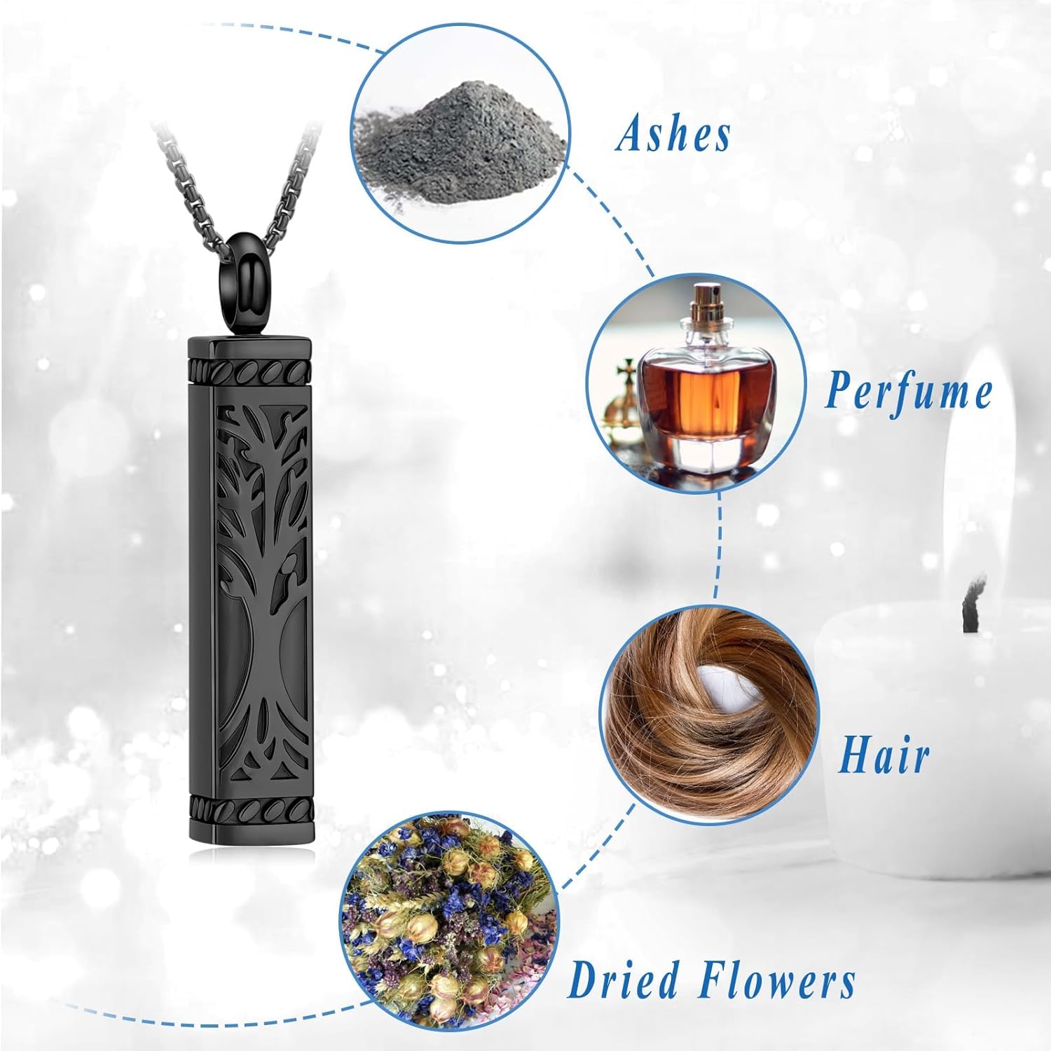 Imrsanl Tree of Life Urn Necklace for Men Women Bar Cremation Jewelry for Ashes Keepsake Ashes Necklace Pendent - Image 3