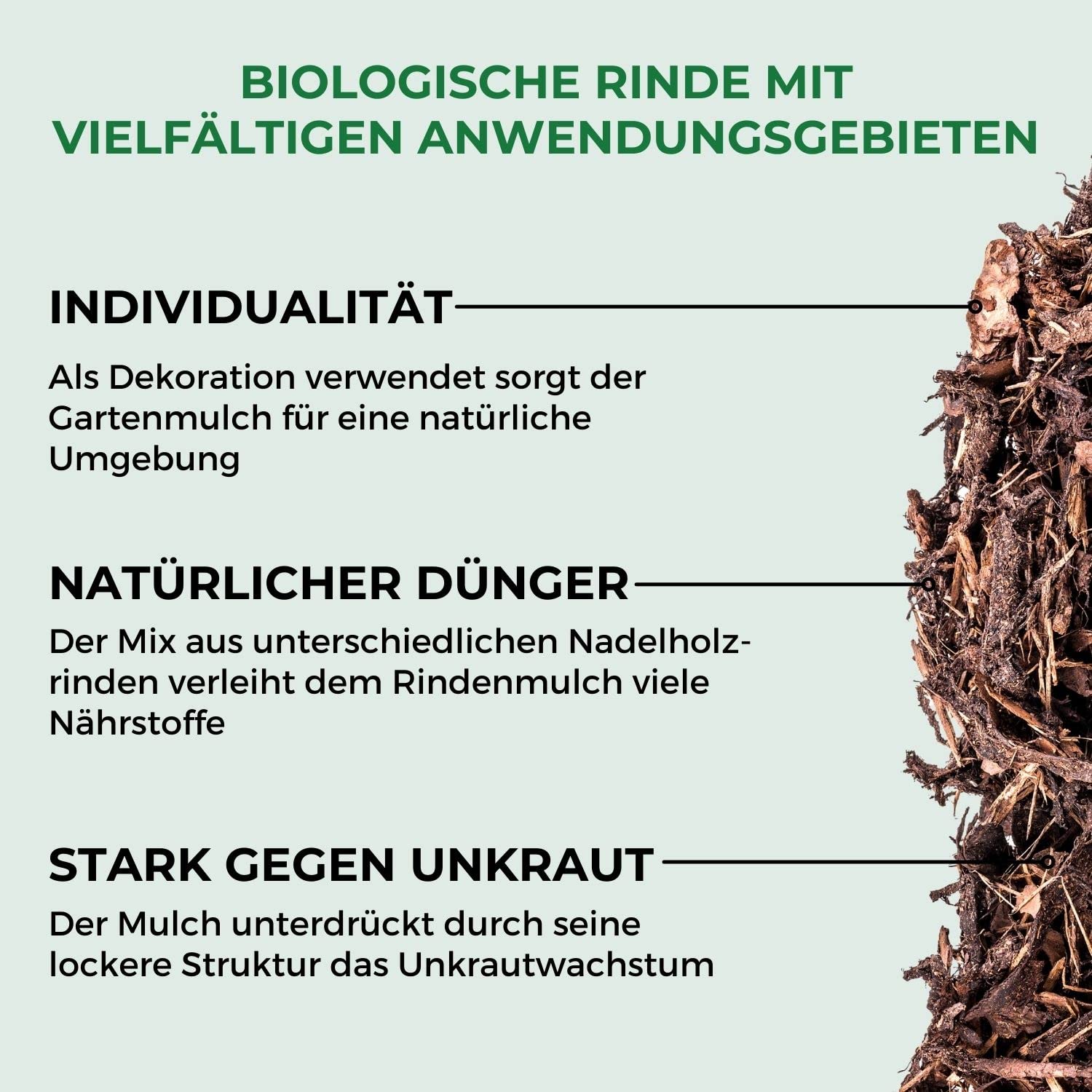 Allflor Rindenmulch aus verschiedenen Nadelholzrinden I 60 Liter Beutel I Holzhackschnitzel für Garten I Gartenmulch gegen Unkraut