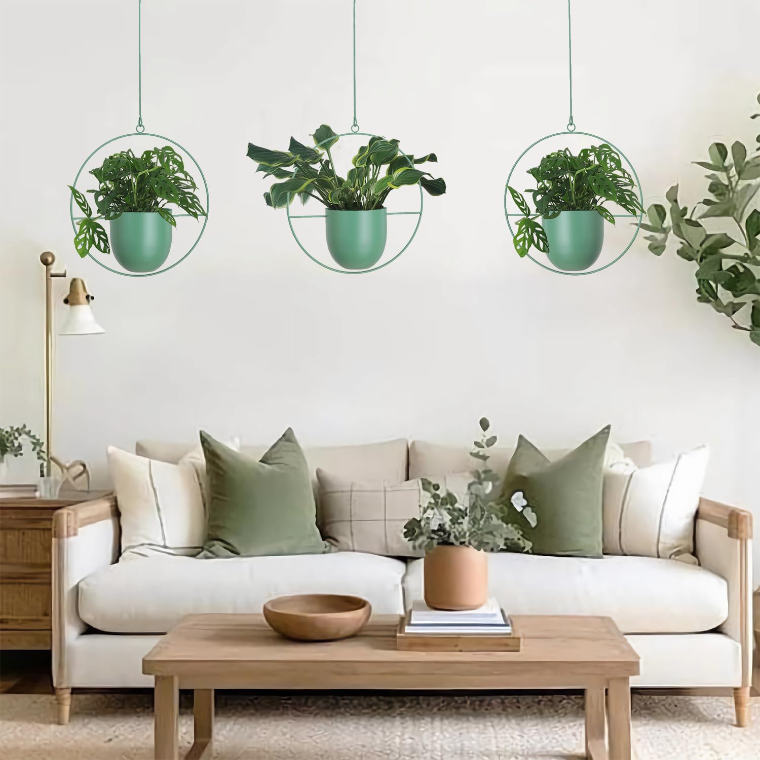 Fioriera Sospesa In Metallo Boho Per Interni/Esterni - 64 Cm, Verde, Con Catena, Senza Foro Di Drenaggio - 5