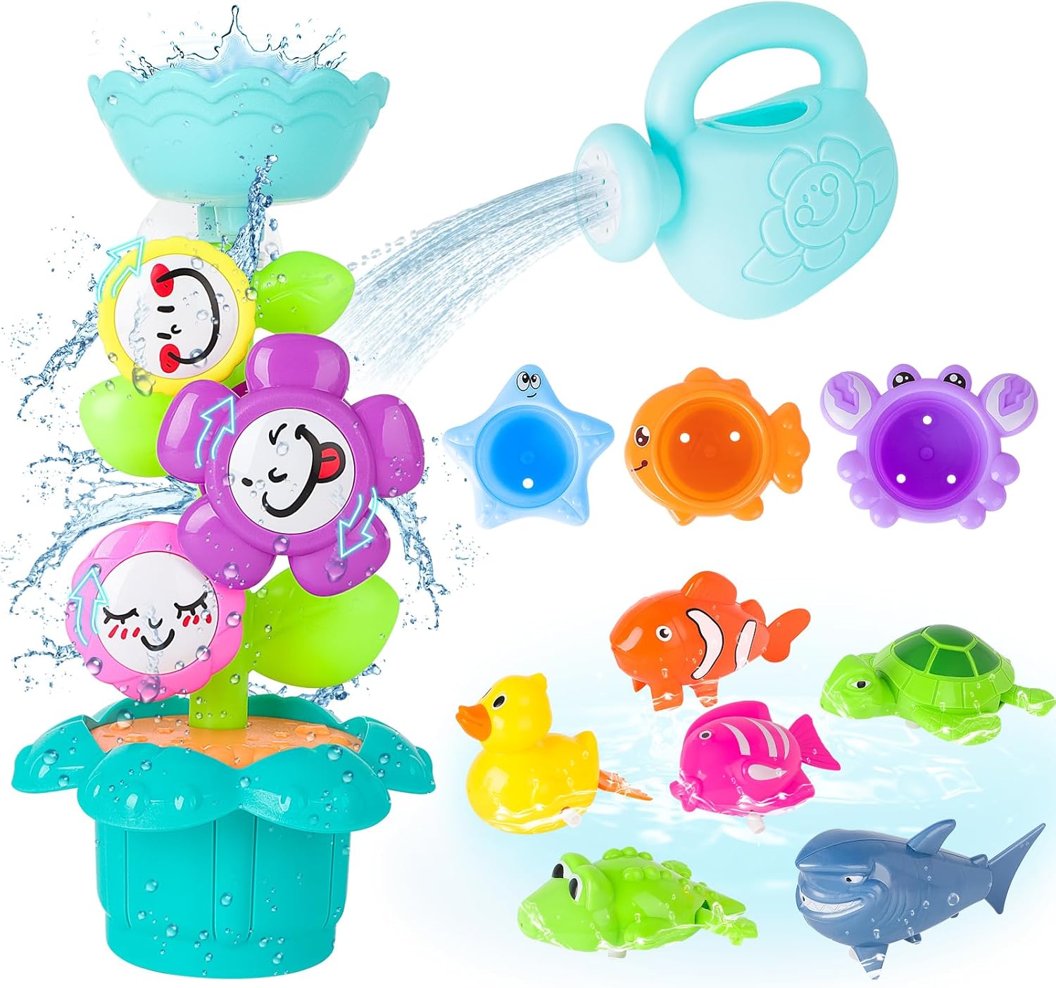 deAO Kids Bath Toy, Fun Flower Sprinkler Toy with Watering Can ...