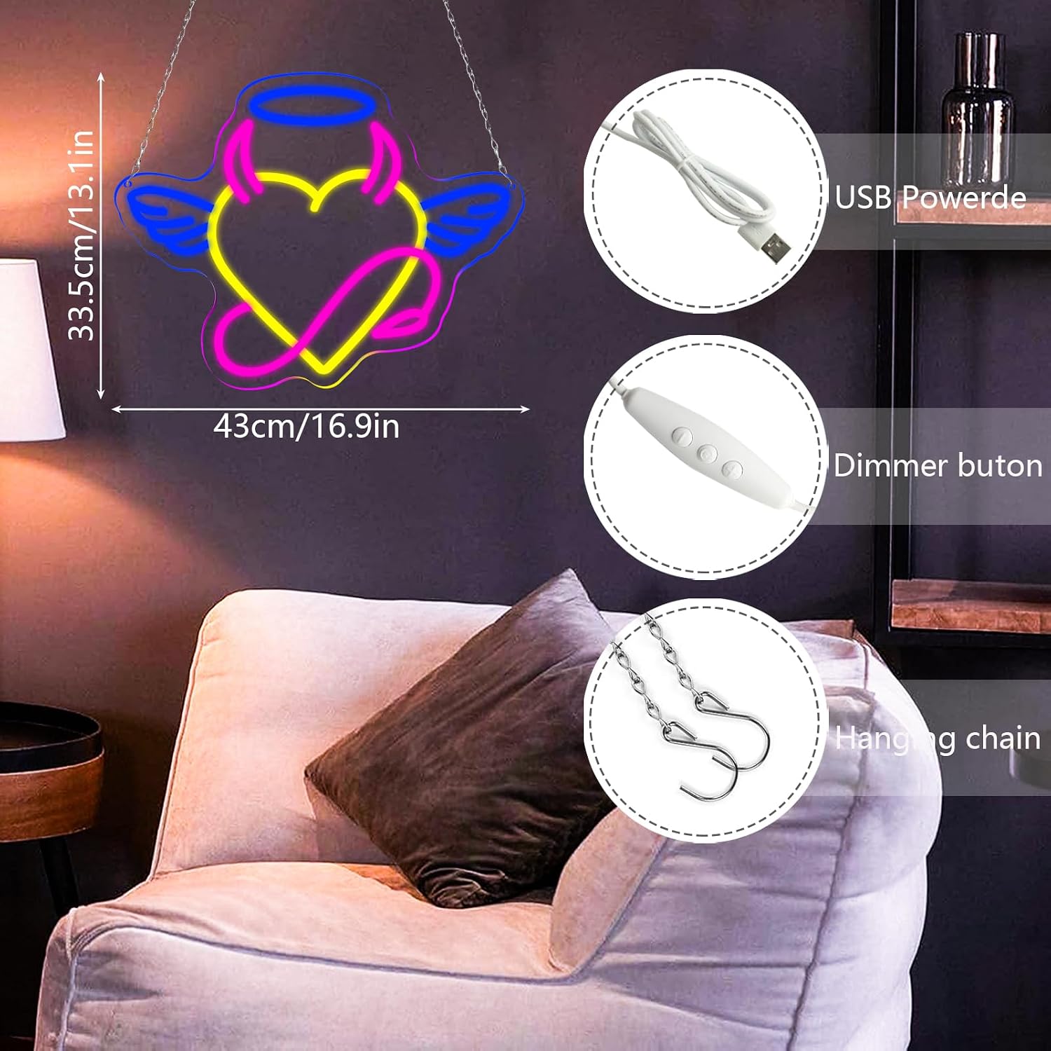 Valentines Day Neon Sign Valentines Day Decorations Valentines Day Gifts for Kid’s Classroom School Heart Neon Sign for Bedroom Wall Decor Gift for Him her