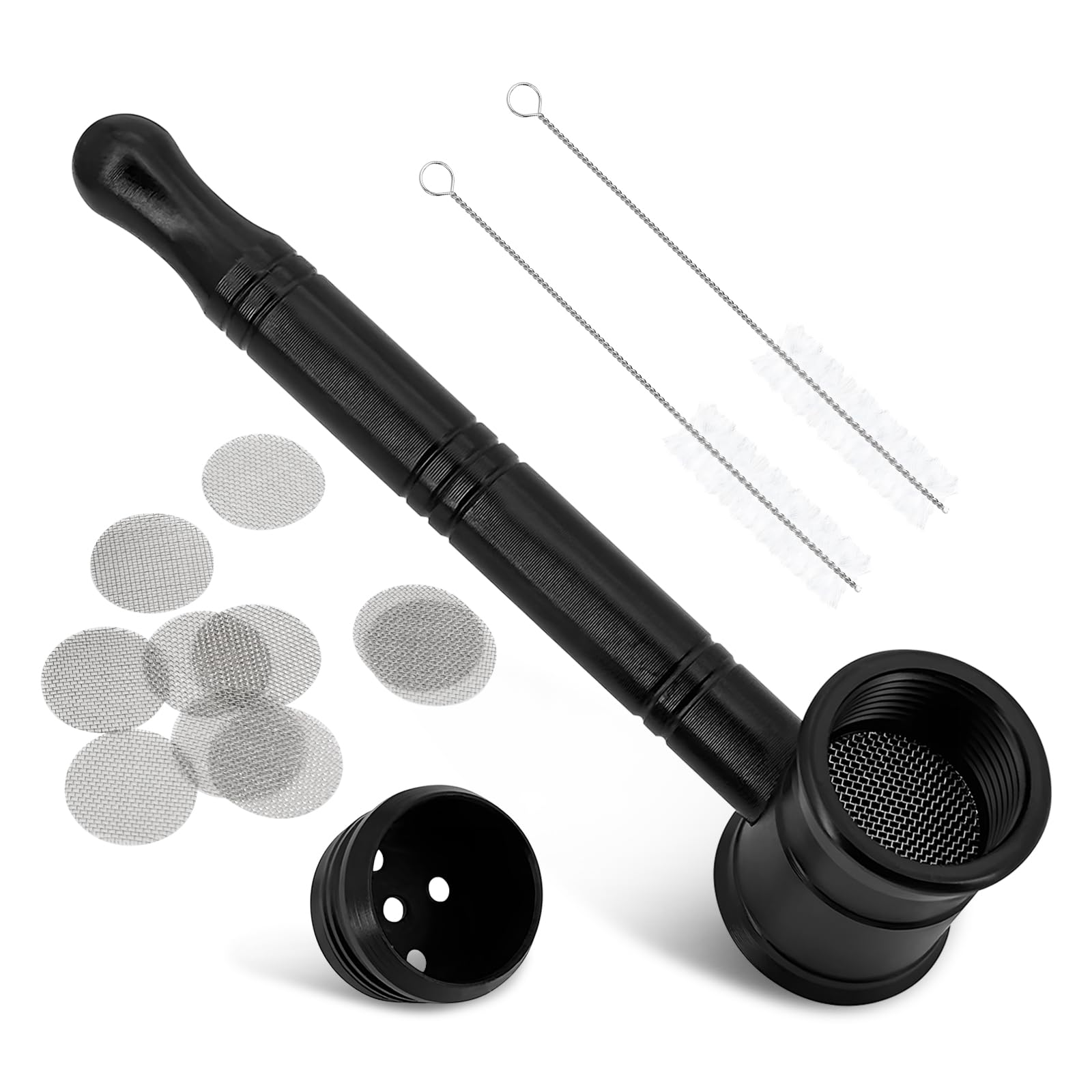 Fischietto con filtro in acciaio inox e spazzole per la pulizia – Fischietto in metallo smontabile con 10 colino, 2 pulitori per pipa, compatto portatile, durevole e facile da pulire, ideale come
