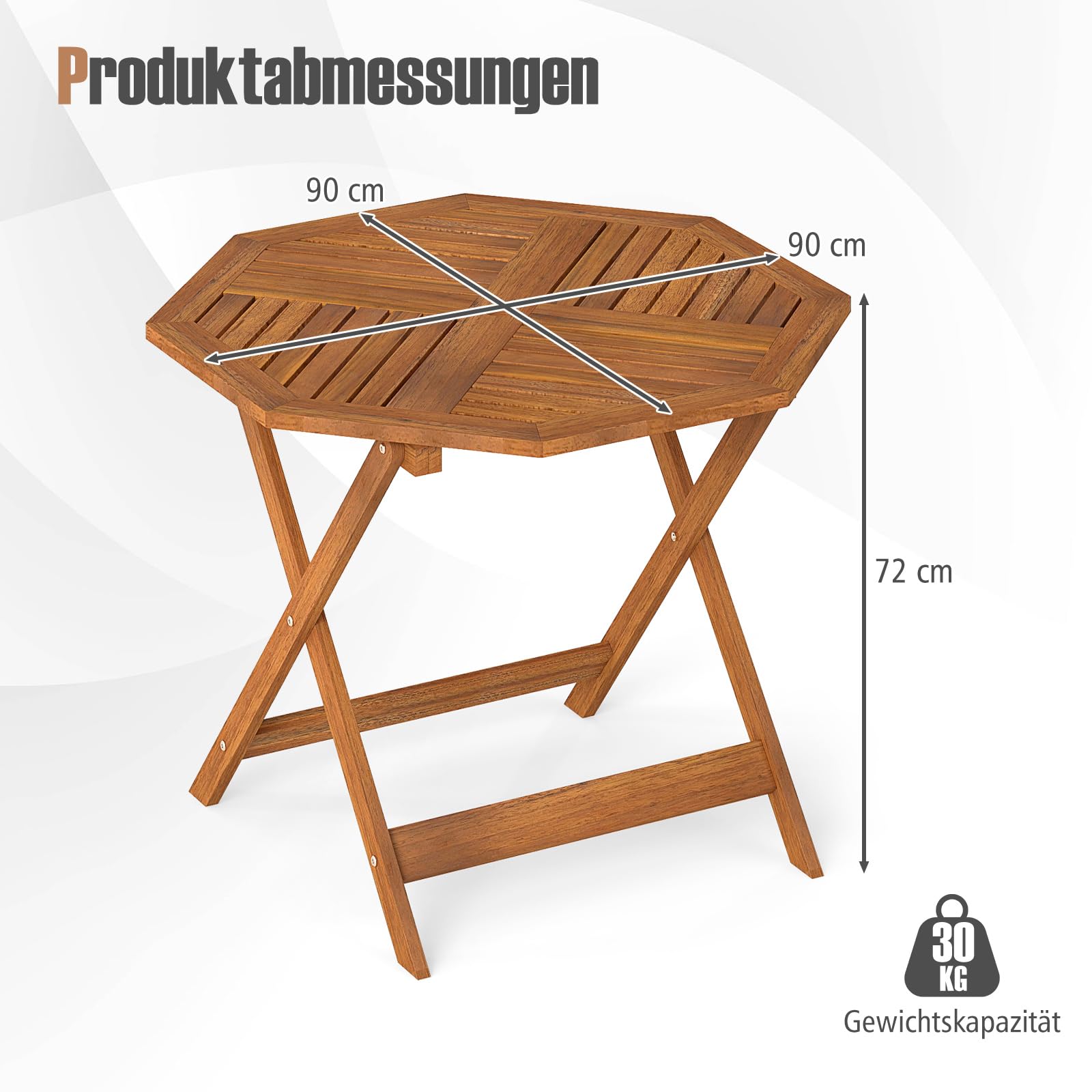 GOPLUS Stół ogrodowy, ośmiokątny stół balkonowy z litego drewna, stolik pomocniczy z otworem na parasol 5 cm, stół do użytku na zewnątrz, stół do jadalni, drewniany stół tarasowy, stół bistro do