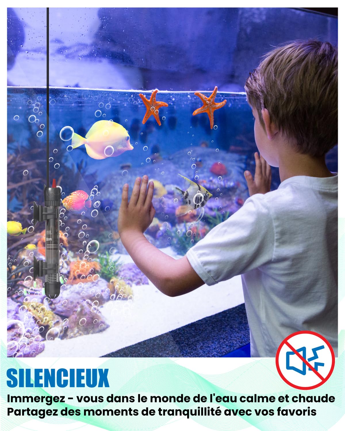 GlowUp Aquariumverwarming, 50 W, dompelbare glazen verwarming, instelbare temperatuur, aquariumverwarming met zuignap, geïntegreerde thermometer, externe temperatuurregelaar voor aquarium, 20 l - 60 l