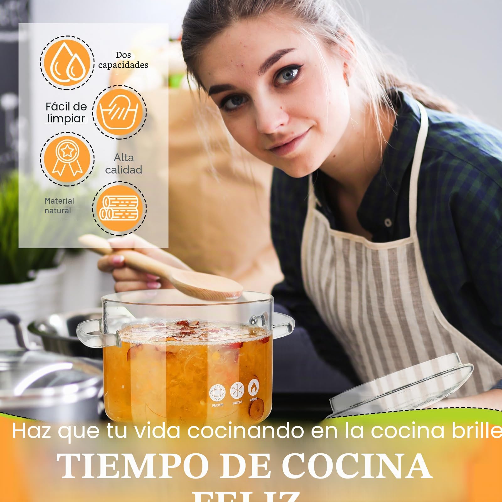 Hsei 3 ollas de vidrio resistentes al calor transparentes de 1,3 1,5 1,9 L con mango de cubierta, ollas de vidrio para cocinar utensilios de cocina, olla de vidrio y sartén con tapa para fideos de