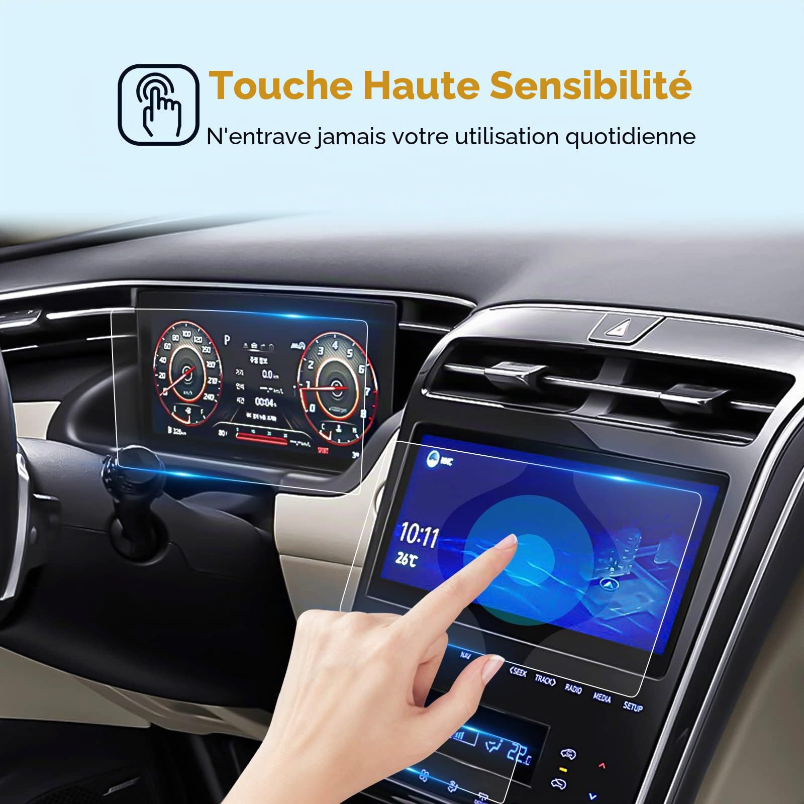LFOTPP Pour Hyundαi Tucson NX4 2021+ Film de protection d'écran en verre trempé 9H Accessoires (10" navigation+tableau de bord 10,25" Film de protection d'écran + film de climatisation)