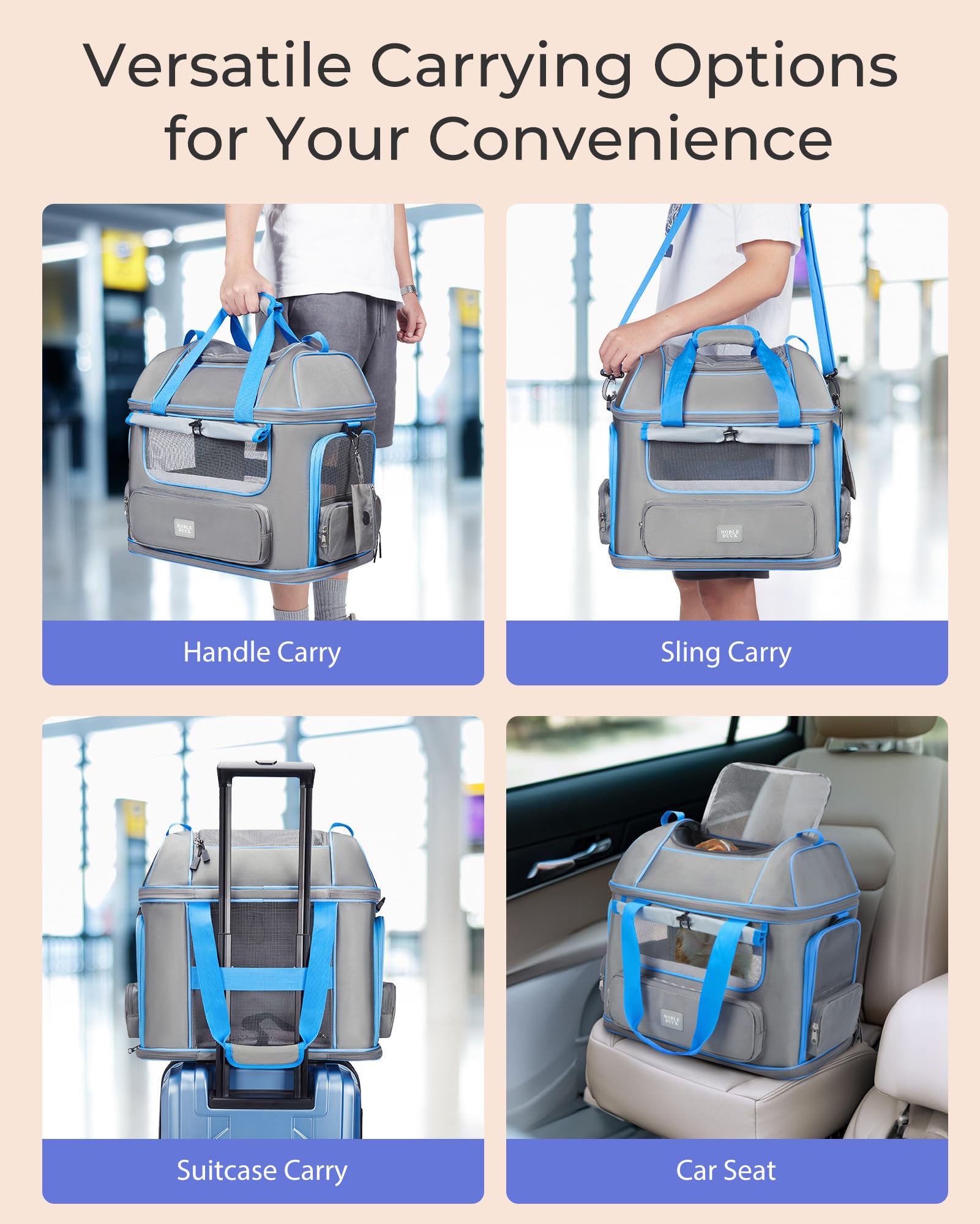 Expandable Cat Dog Carrier: NOBLE DUCK Soft-Sided Pet Carrier Airline Approved Large Small Medium Collapsible Portable Travel Up to 25 Lbs Grey - image 5
