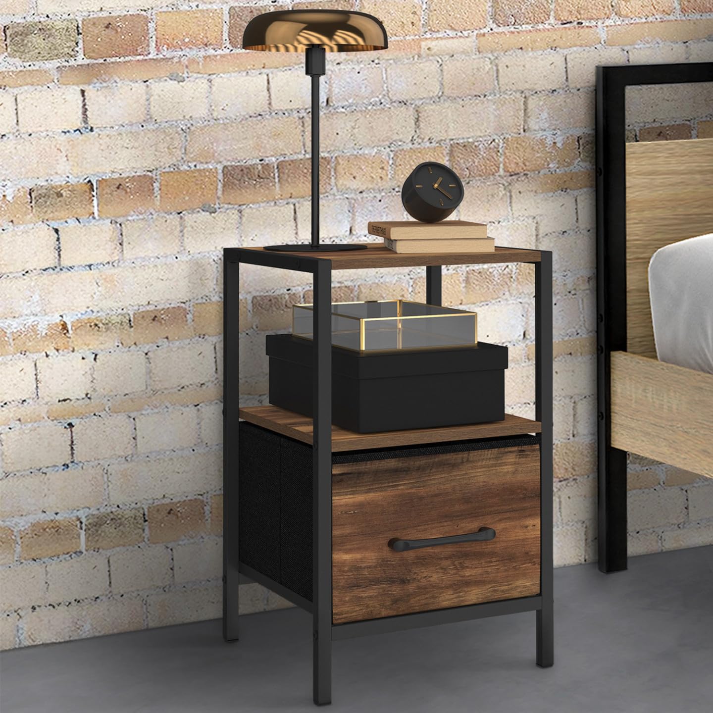 IDMarket - Lot de 2 Tables de Chevet Utah 1 tiroir et 1 Niche Effet Hawkins