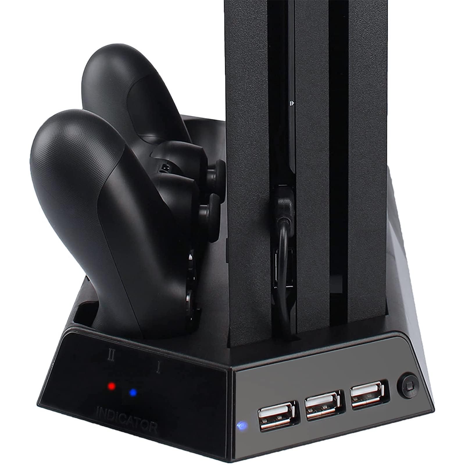 Kinwin vertikaler Stood kompatibel mit PS4 Pro mit Cooling -Lüfter, Controller -Ladestation, kompatibel mit Playstation 4 Pro, Ladegerät für DualShock 4 -Controller mit LED -Ladeindikator