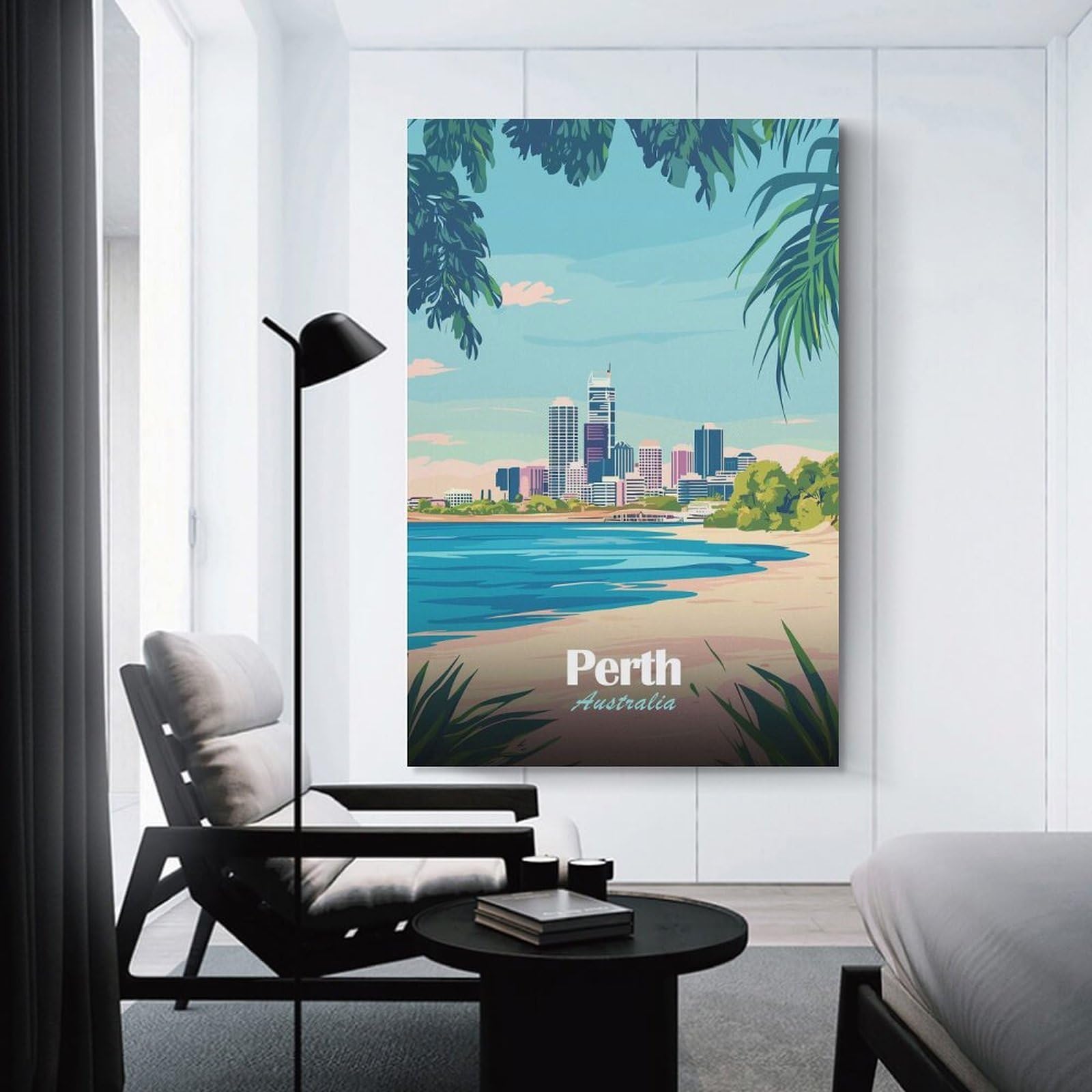 Junmoney Canvas Wall Decor Perth Skyline, 20x30inch(50x75cm), for Bedroom Decor, Cosy Corners Or Studios, Decorative Wall Art for Cosy Rooms