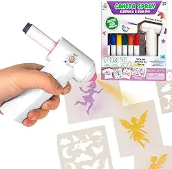 Kit Pintura Infantil Artesanato Brinquedo Menina Menino Presente com Pistola Elétrica para Desenho (Caneta Spray + 5 Marcadores)