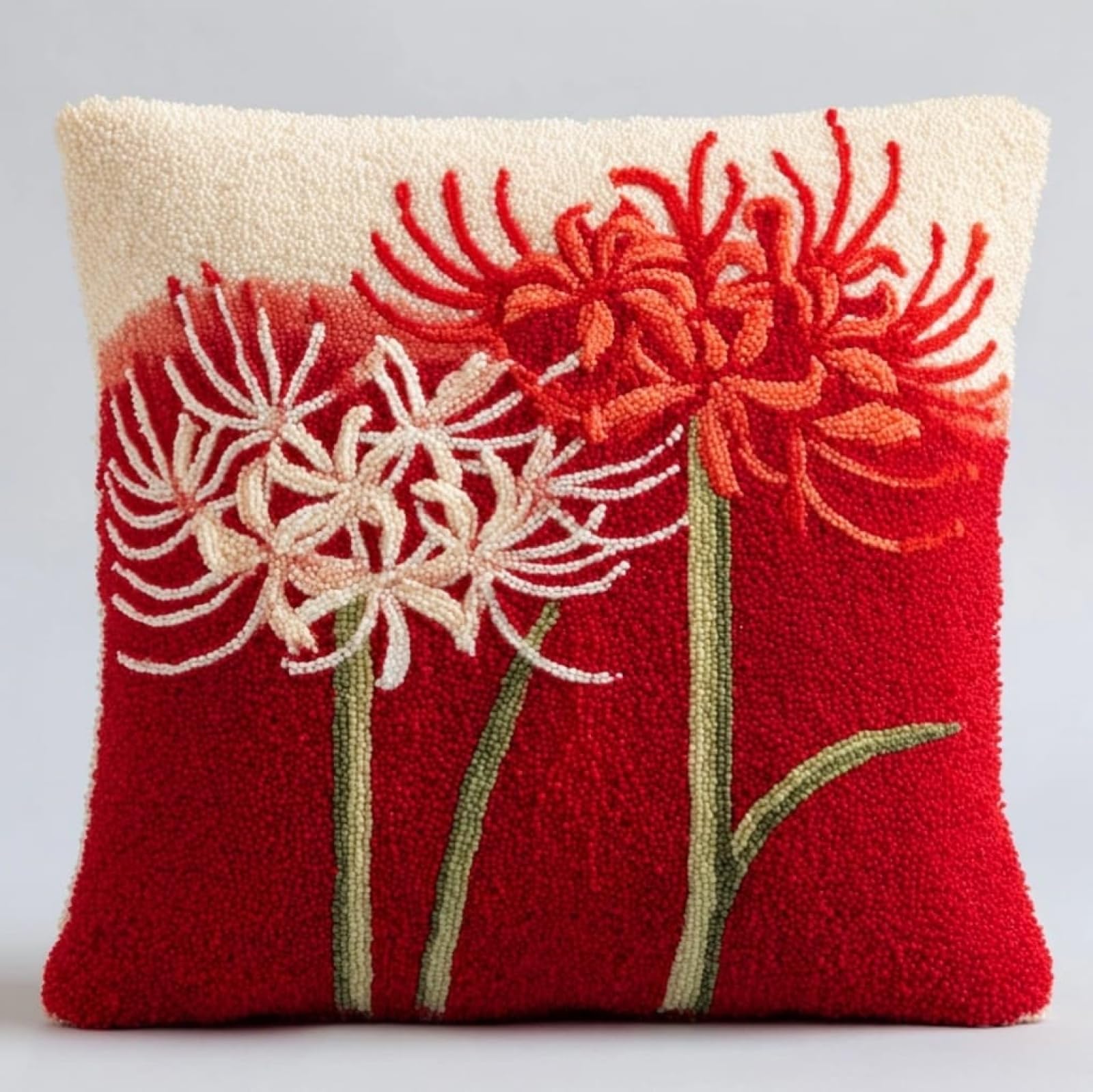 AxiangziK Latch Hook Cushion Kit 43x43cm,Beautiful Lycoris Radiata Festive DIY Pillow Cover Craft - Seasonal Home Decor Gift Set with Pattern