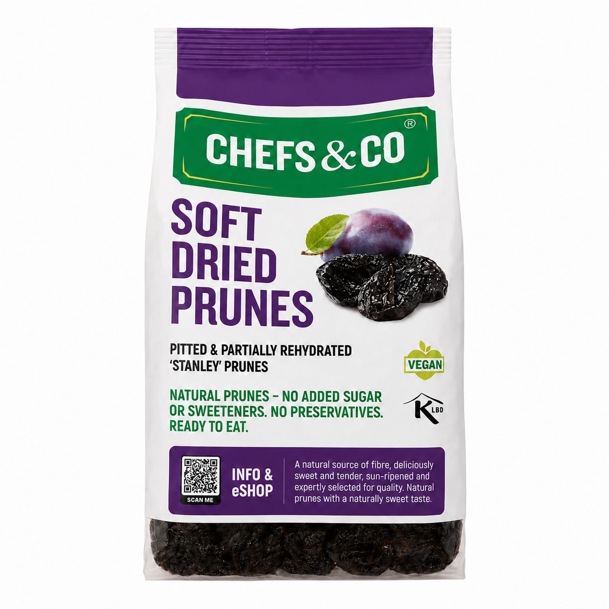 CHEFS & CO Ciruelas Pasas Blandas Sin Hueso | Frutas secas enteras | Tentempié saludable | Vegano y con vitaminas conservadas | Sin sulfitos | Sin azúcares añadidos (Natural, 750g Pack de 1)