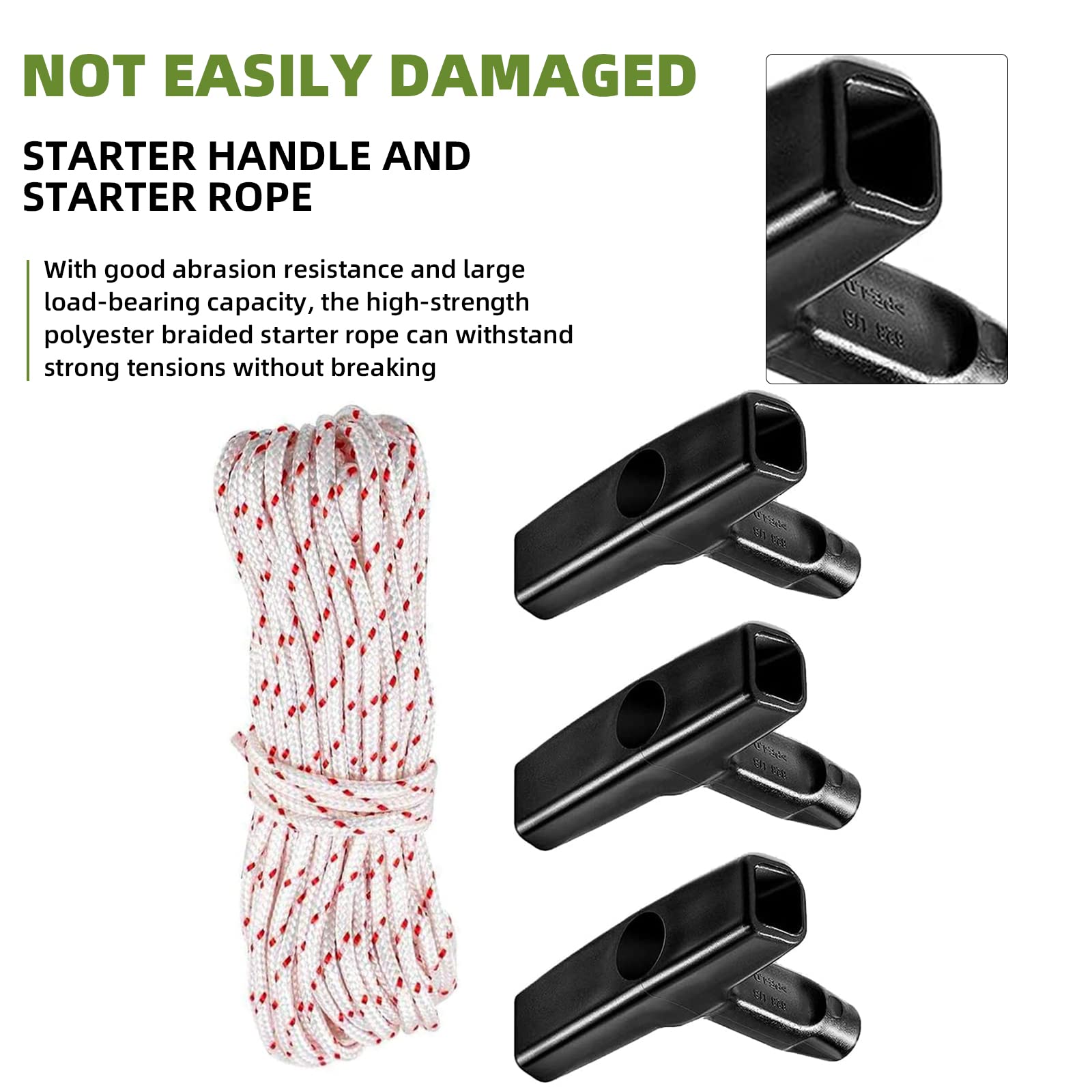 Starter Rope 10 Metres 3.0 mm Pull Cord with 3 Pieces Starter Handle for Lawnmower Chainsaw Trimmer Edger Brush Cutter Engine Parts - Image 4