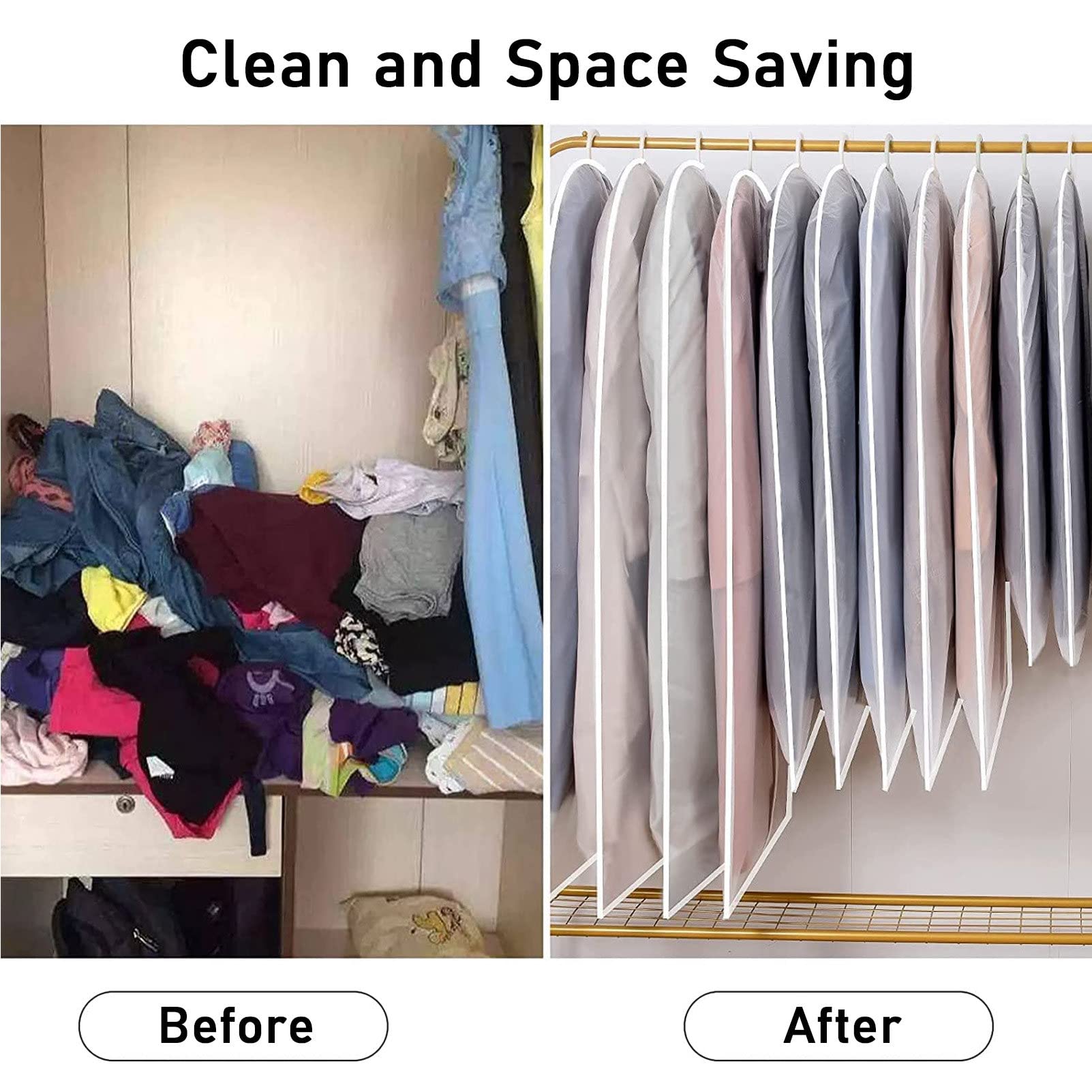 RayGenius Hanging Clothes Dust Bag Lightweight Clear Full-Zip Suit Bag (5er Set) Mothproof Breathable Dust Cover for Closet Clothes Storage - 24'' X 40'' /5 StüCk,60X120cm-Packof10
