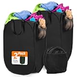 Upgraded Oxford Pop-up Laundry Hamper 2 Pack, 70L(18.5 Gal) Laundry Basket with Durable Handles Solid Bottom High Carbon Steel Frame and Side Pocket, Easy to Open and Fold Flat for Storage