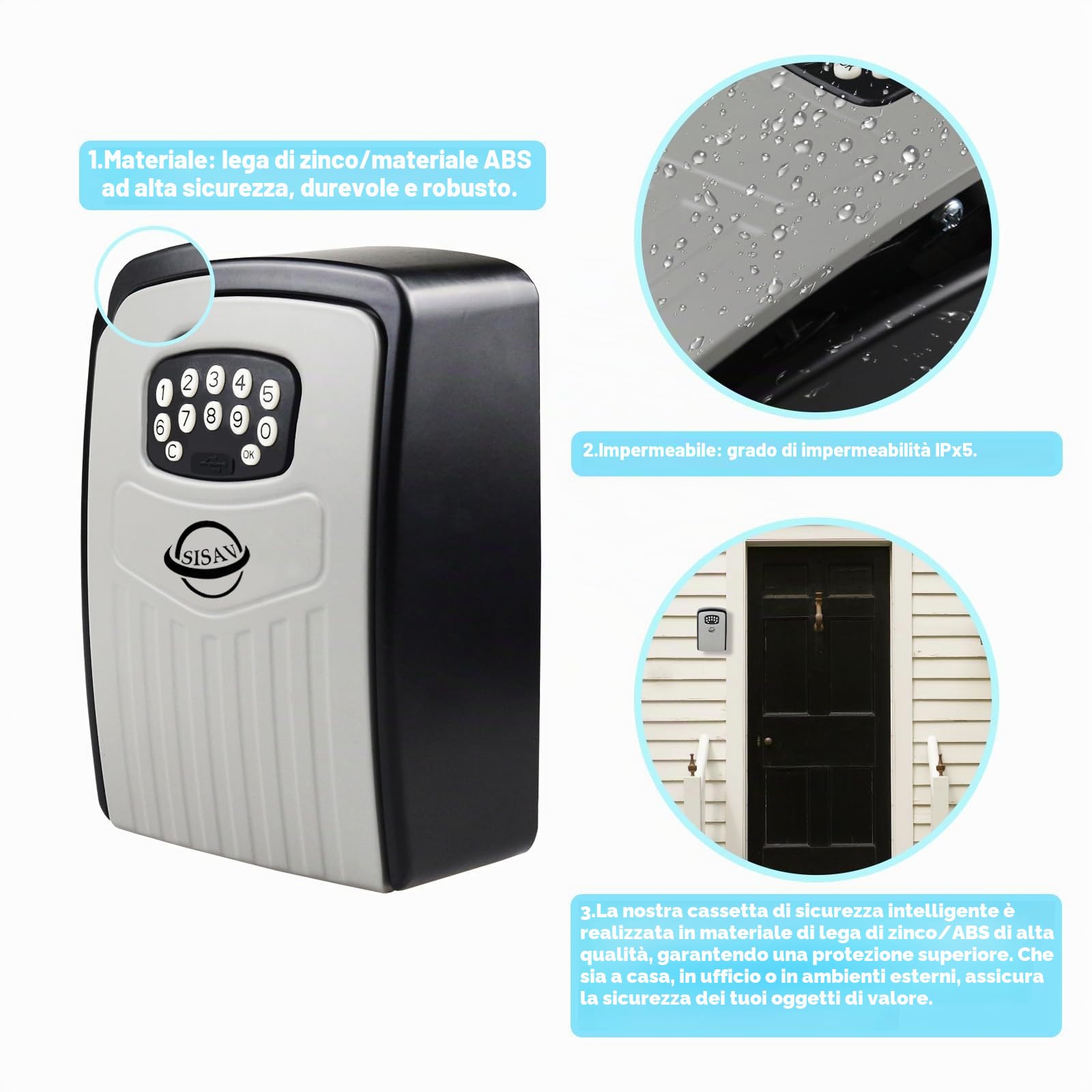 Cassetta di sicurezza con serratura a chiave accesso remoto istantaneo tramite Bluetooth/codice/app ripristinabile Imposta la tua combinazione di archiviazione a 6 cifre, grande capacità, nero