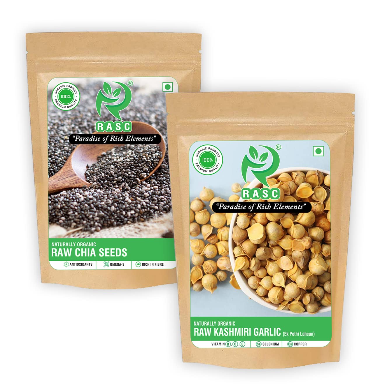 RASC Combo Pack of Premium Raw Chia Seeds And RAW KASHMIRI GARLIC (ek pothi lahsun) | Healthy Food | Diet Snacks for Weight Loss | Each Pack 200g (B09KQTWN2G) Amazon Price History, Amazon Price Tracker