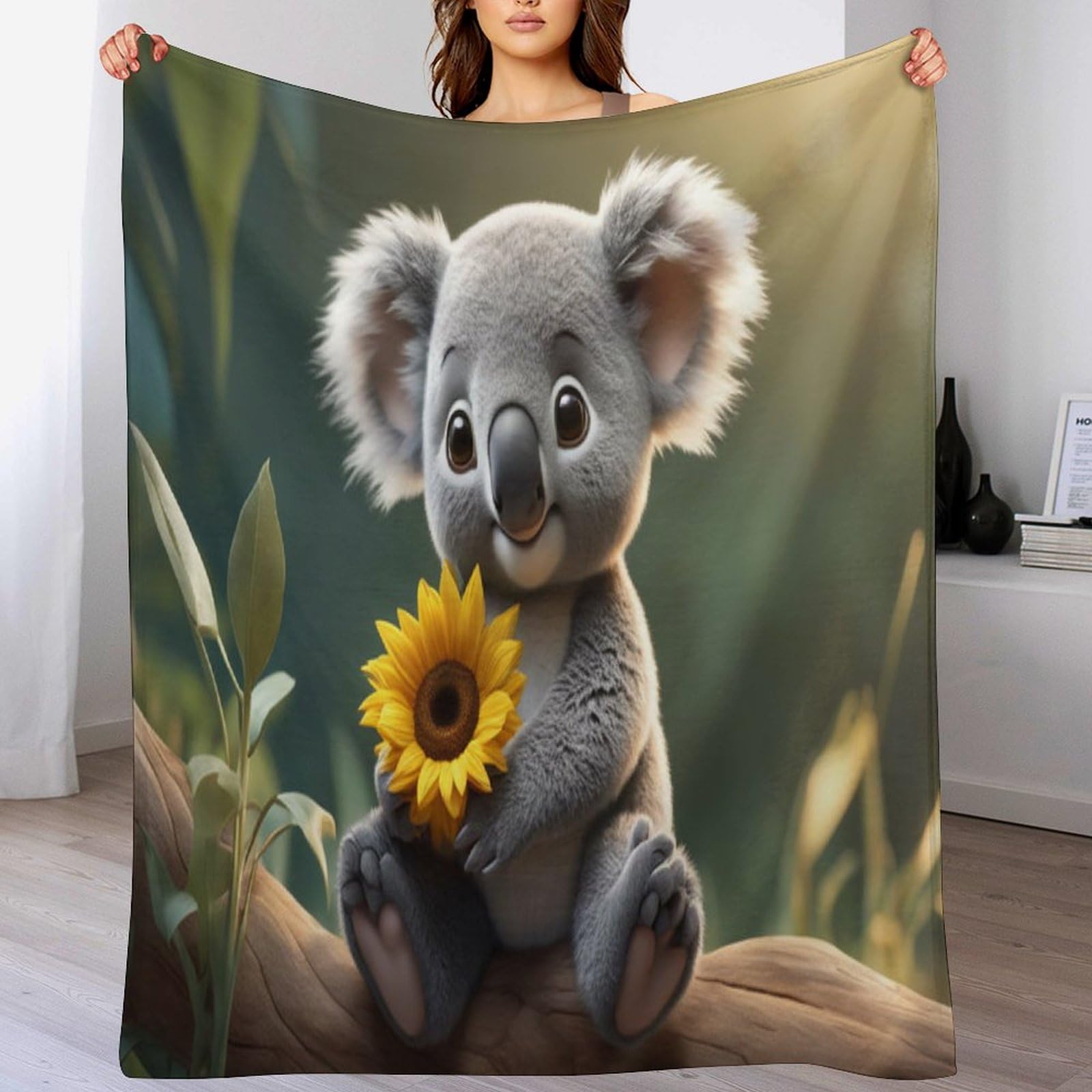 Couverture polaire koala plaid chaud en flannel douce couvre-lit 130x150