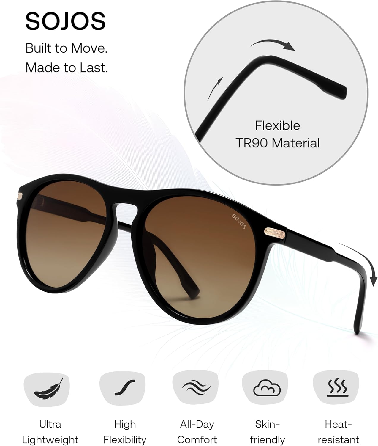 SOJOS Polarized Round Sunglasses for Men Women TR90 Frame UV Protection Mens Womens Sun Glasses SJ2669 - Image 4