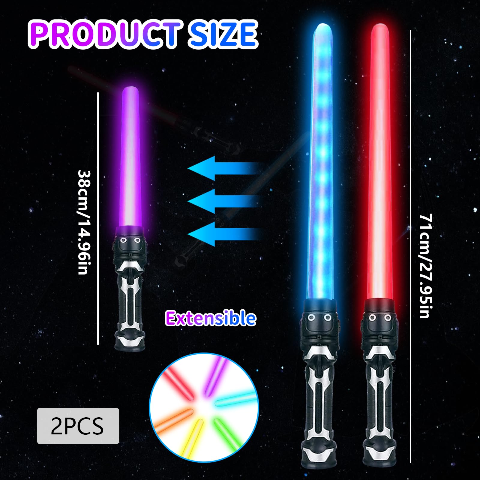 SUFANG 2 Pièces Sabre Laser pour Enfants 2 en 1 Sabre Laser Lumineux 7 Couleurs Sabre Lumineux Epées Laser à LED avec Son Epées Laser Télescopiques Cosplay Fête d'anniversaire Cadeaux